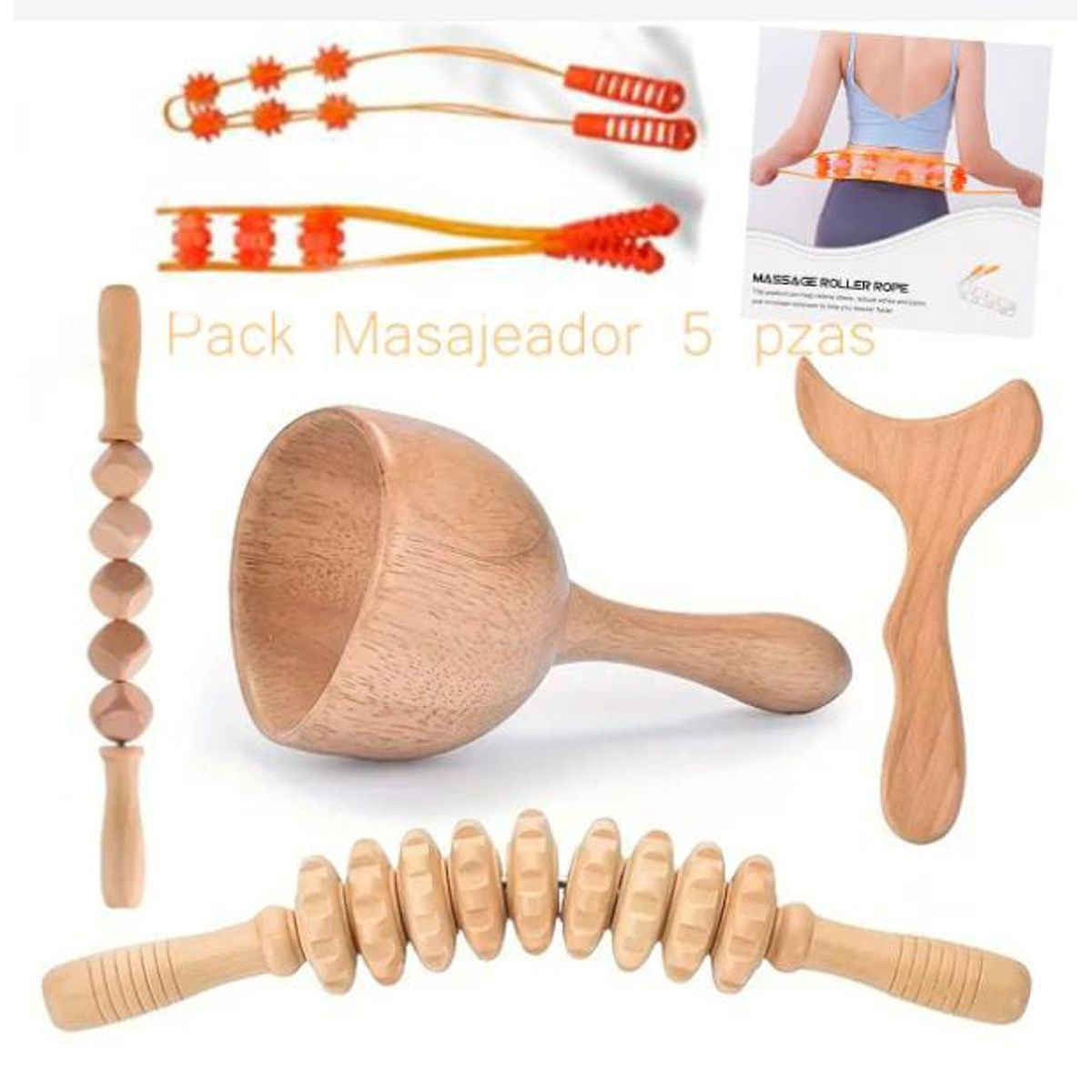 GENERICO - Pack 5 piezas de masajeadores de madera