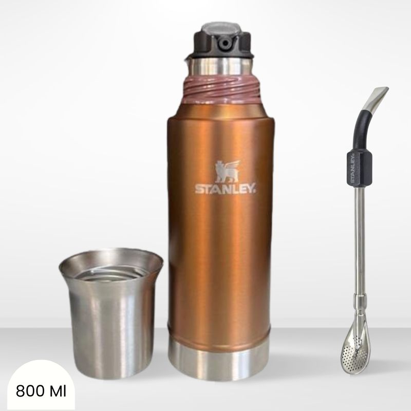 STANLEY - Termo de Bebida Mate System Dorado Stanley 800ml + Bombilla Negra