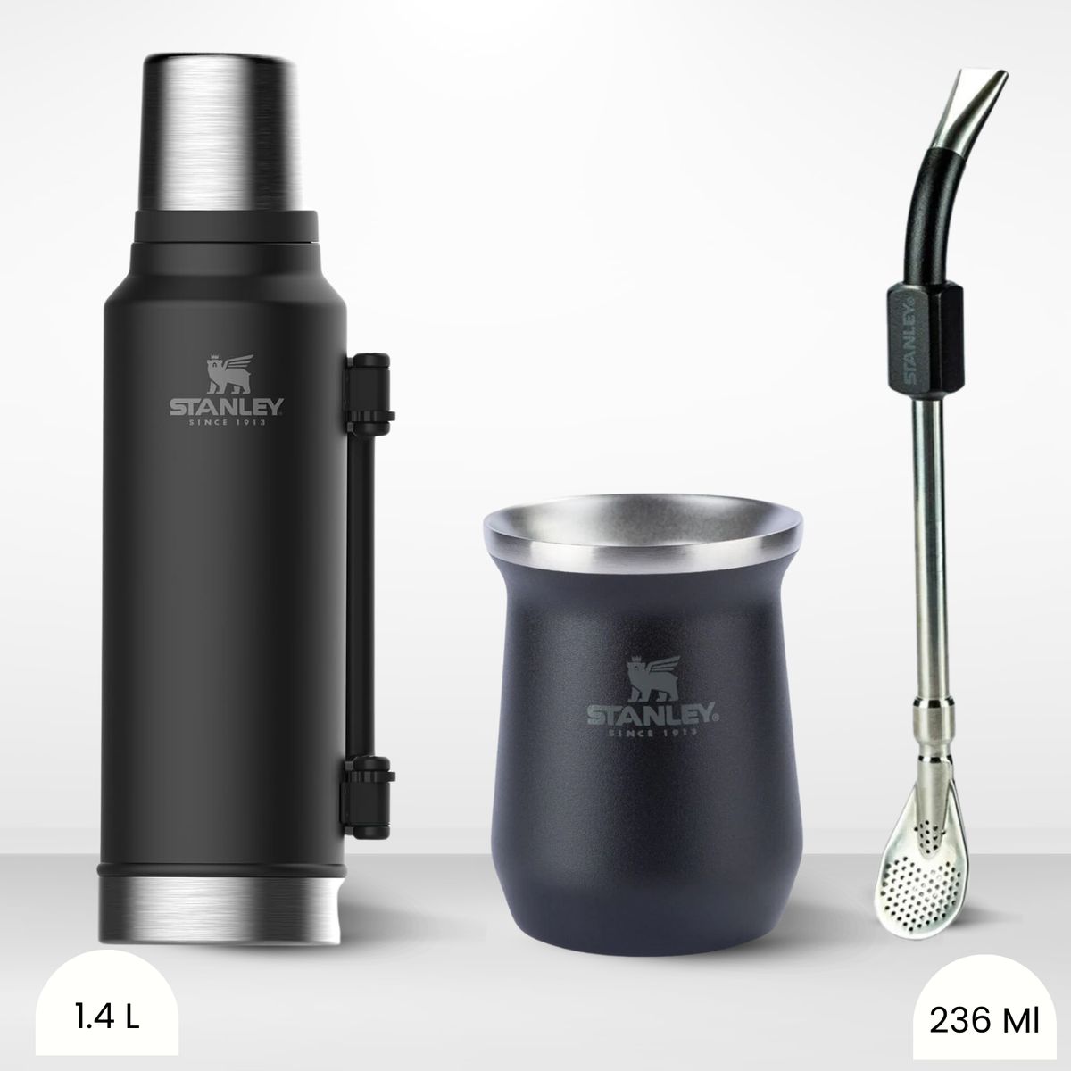 STANLEY - Combo Stanley Termo Classic 1.4l + Matero 236ml + Bombilla Negro
