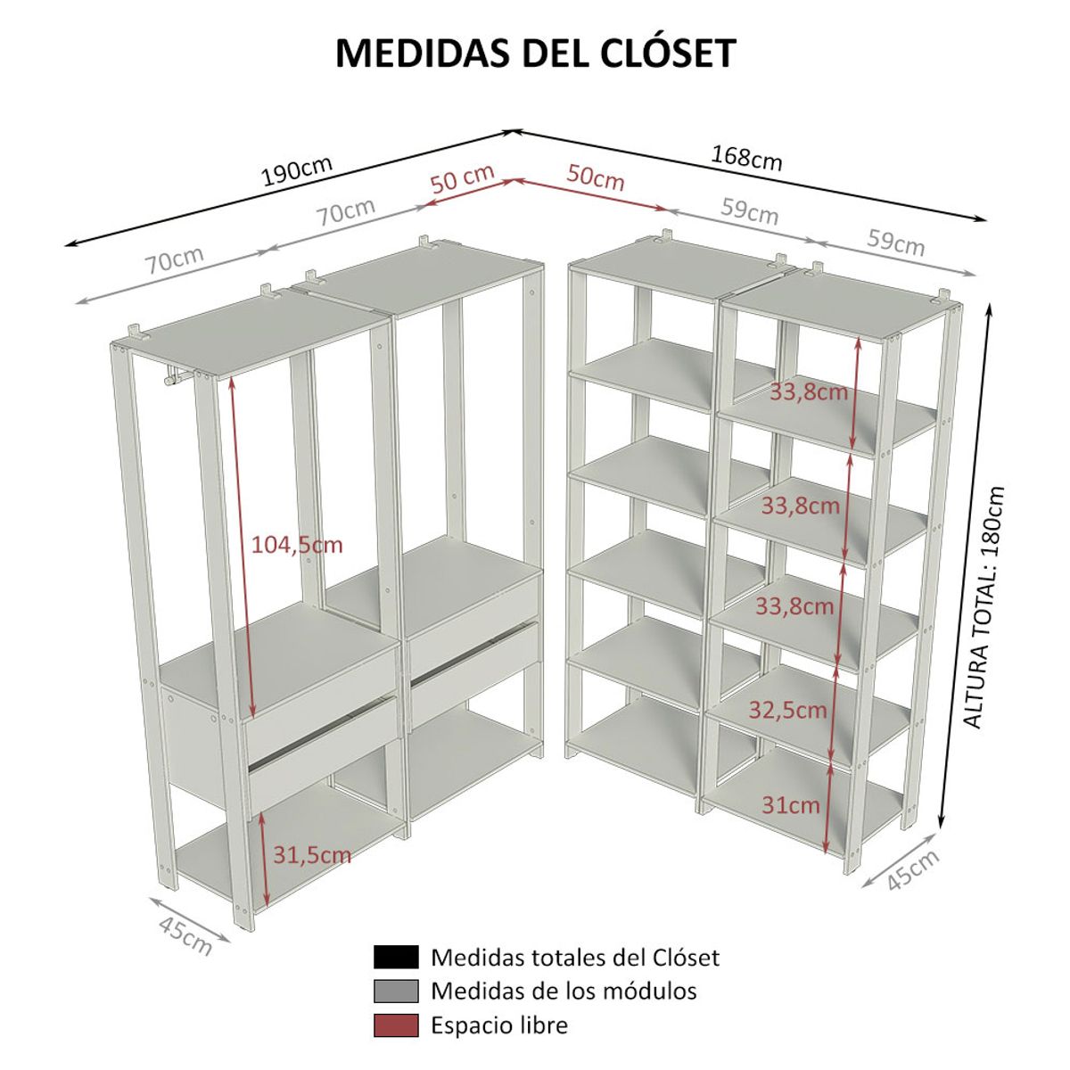 MADESA - Ropero Modulado Abierto Valencia 358 cm 03