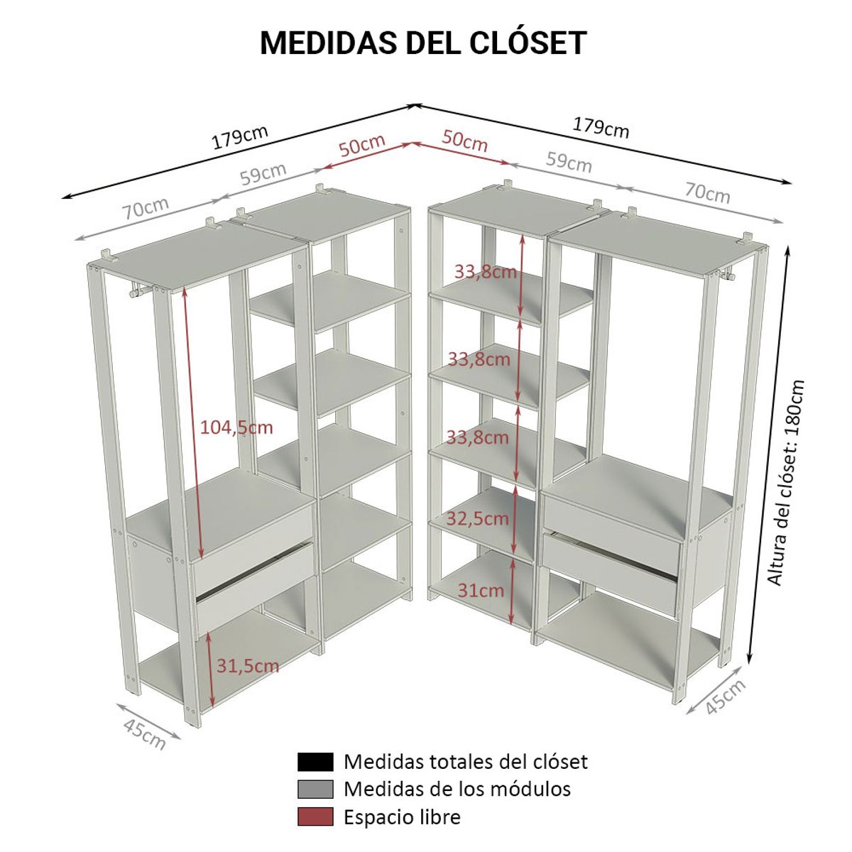 MADESA - Ropero Modulado Abierto Valencia 358 cm 04