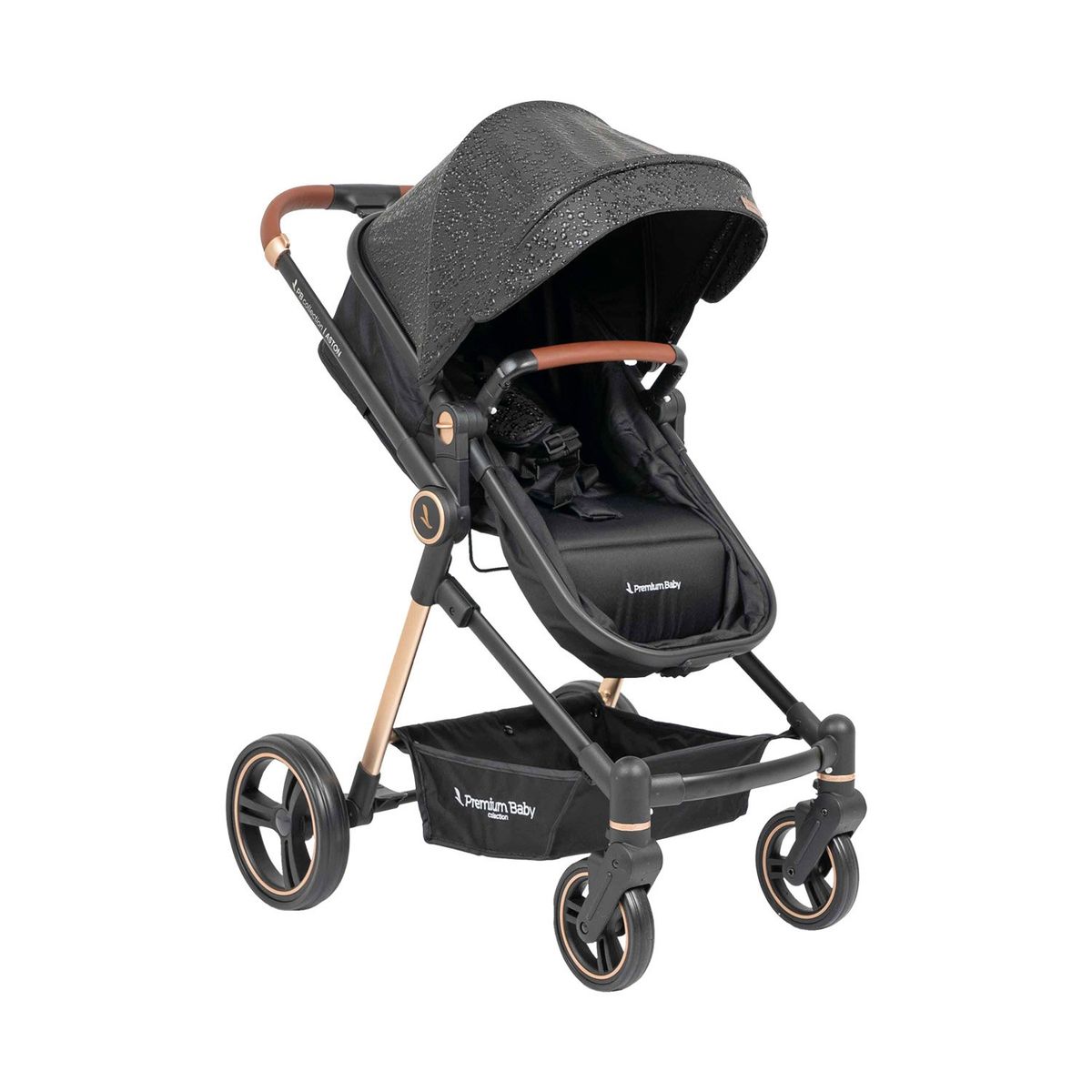 PREMIUM BABY - Coche Bebe Tipo Moises Premium Baby  Aston Negro Burbujas