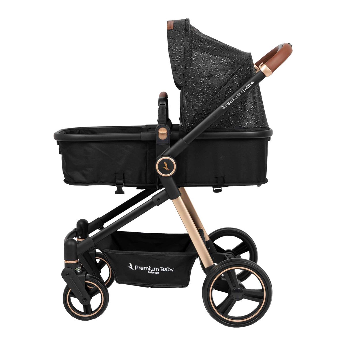 PREMIUM BABY - Coche Bebe Tipo Moises Premium Baby  Aston Negro Burbujas