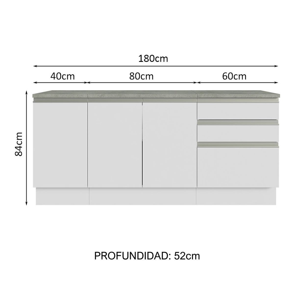 MADESA - Kit 3 Muebles para Baño 180 cm 3 Puertas 3 Cajones - Con Encimeras