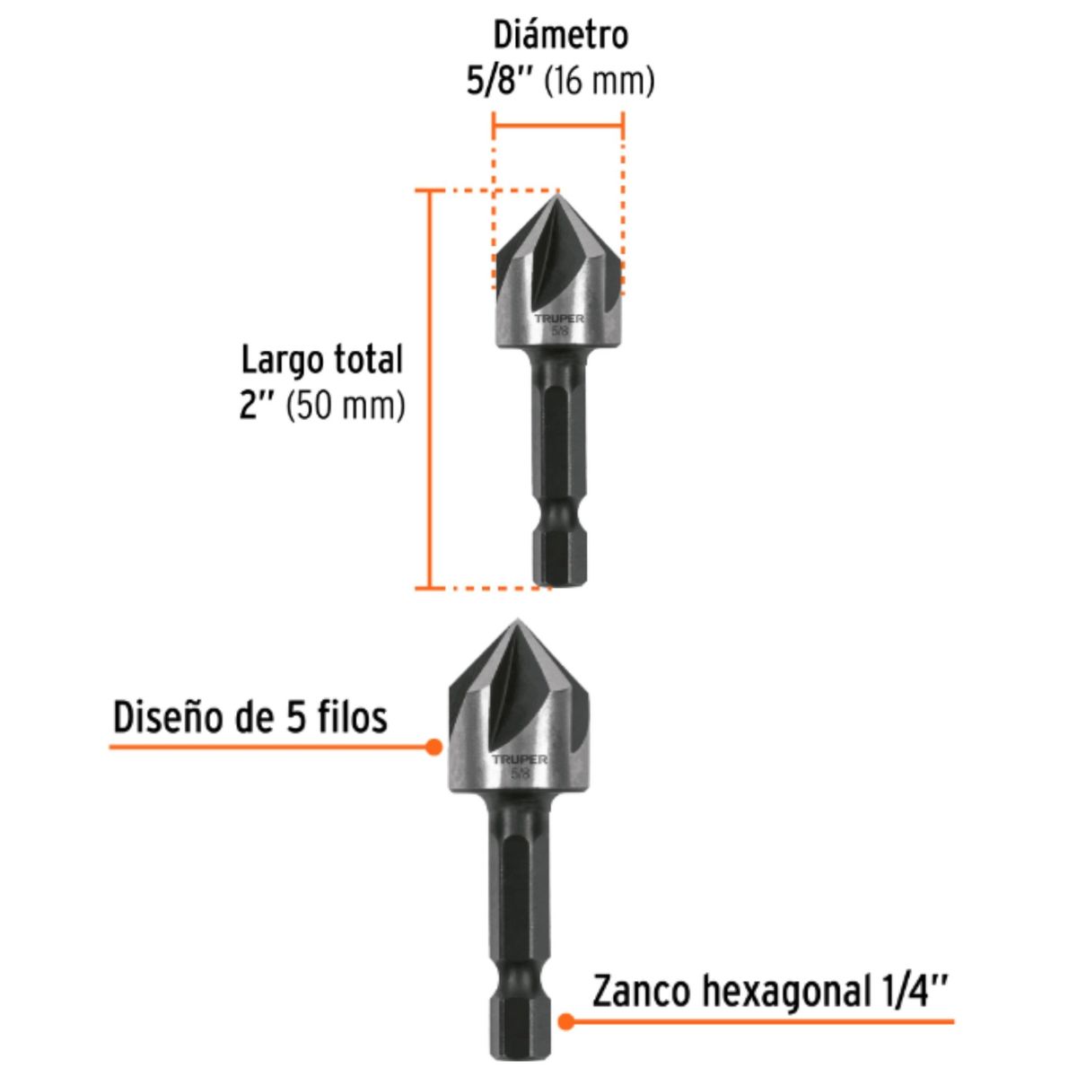 TRUPER - Brocas avellanadoras HSS para metal y uso general 3 unidades, Truper