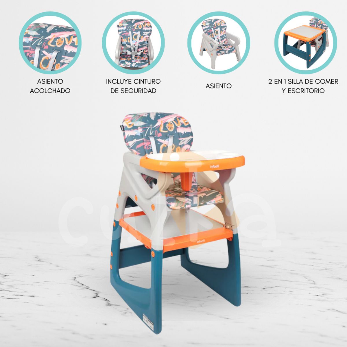 INFANTI - Silla de Comer Escritorio 3 en 1 «SIT UP PLUS» Orange
