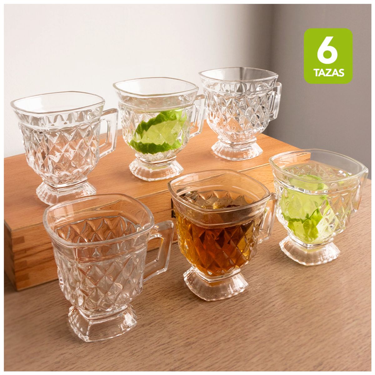 KELLER - Set de 6 Tazas de Vidrio Elegante TV6