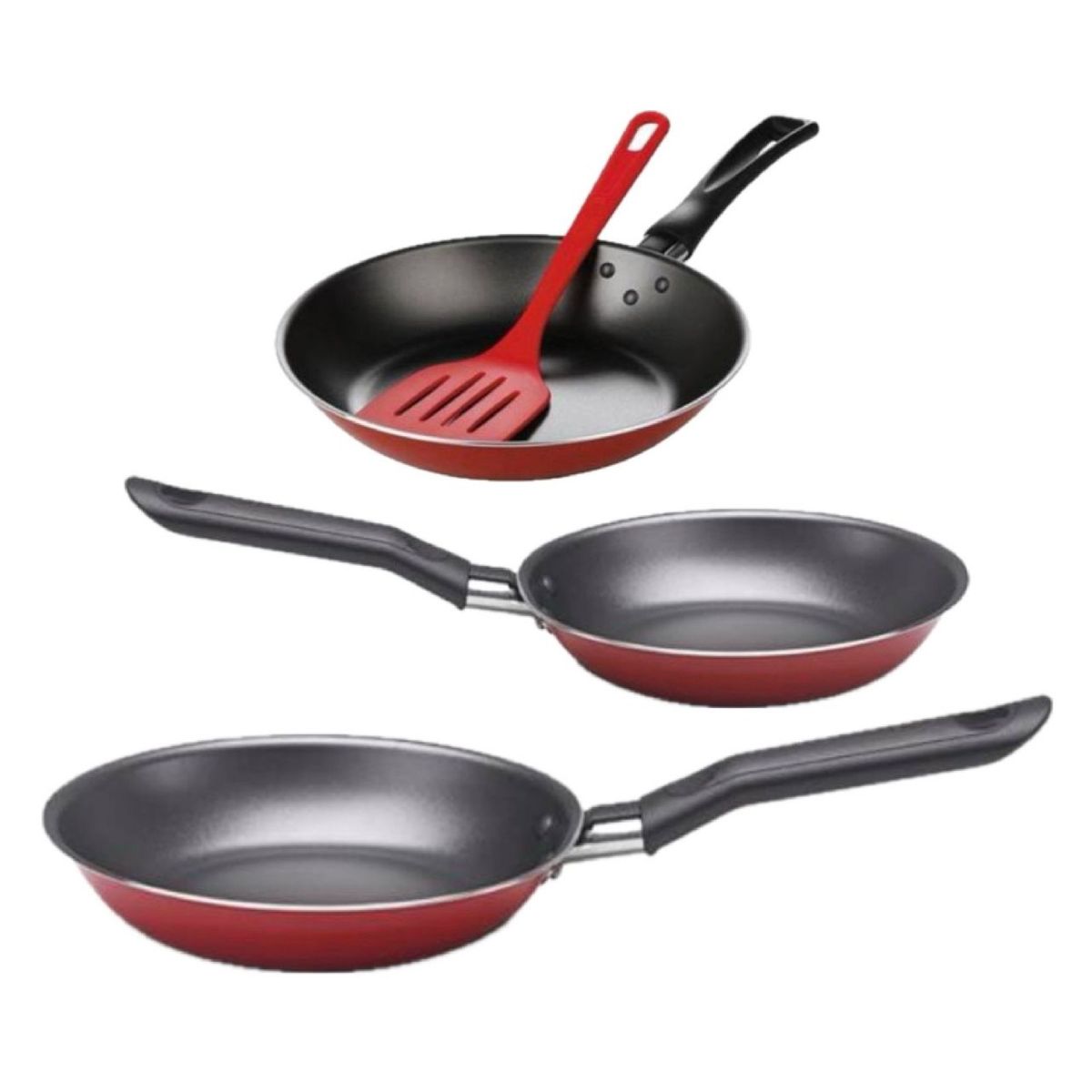 BRINOX - Juego de Sartenes + Espatula 4 Piezas Brinox Garlic Rojo