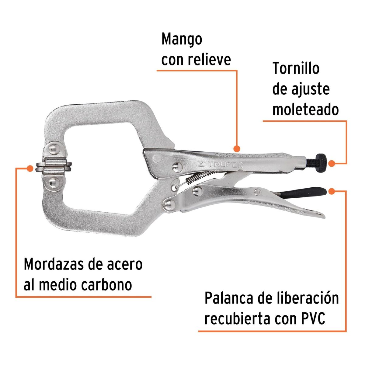 TRUPER - Alicate de presión Pinza 6" tipo "C" con mordaza autoajustable truper