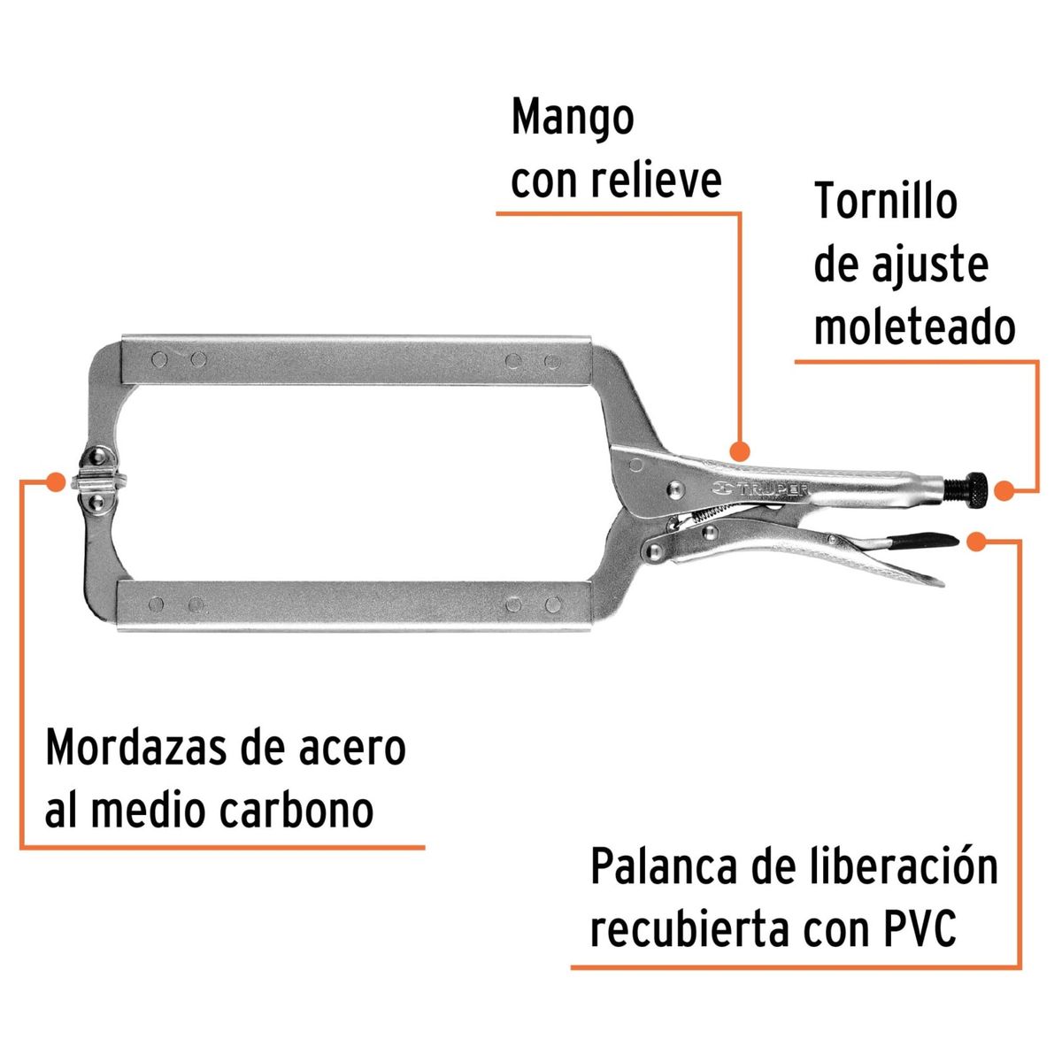 TRUPER - Alicate de presión  Pinza 18" tipo "C" con mordaza autoajustable