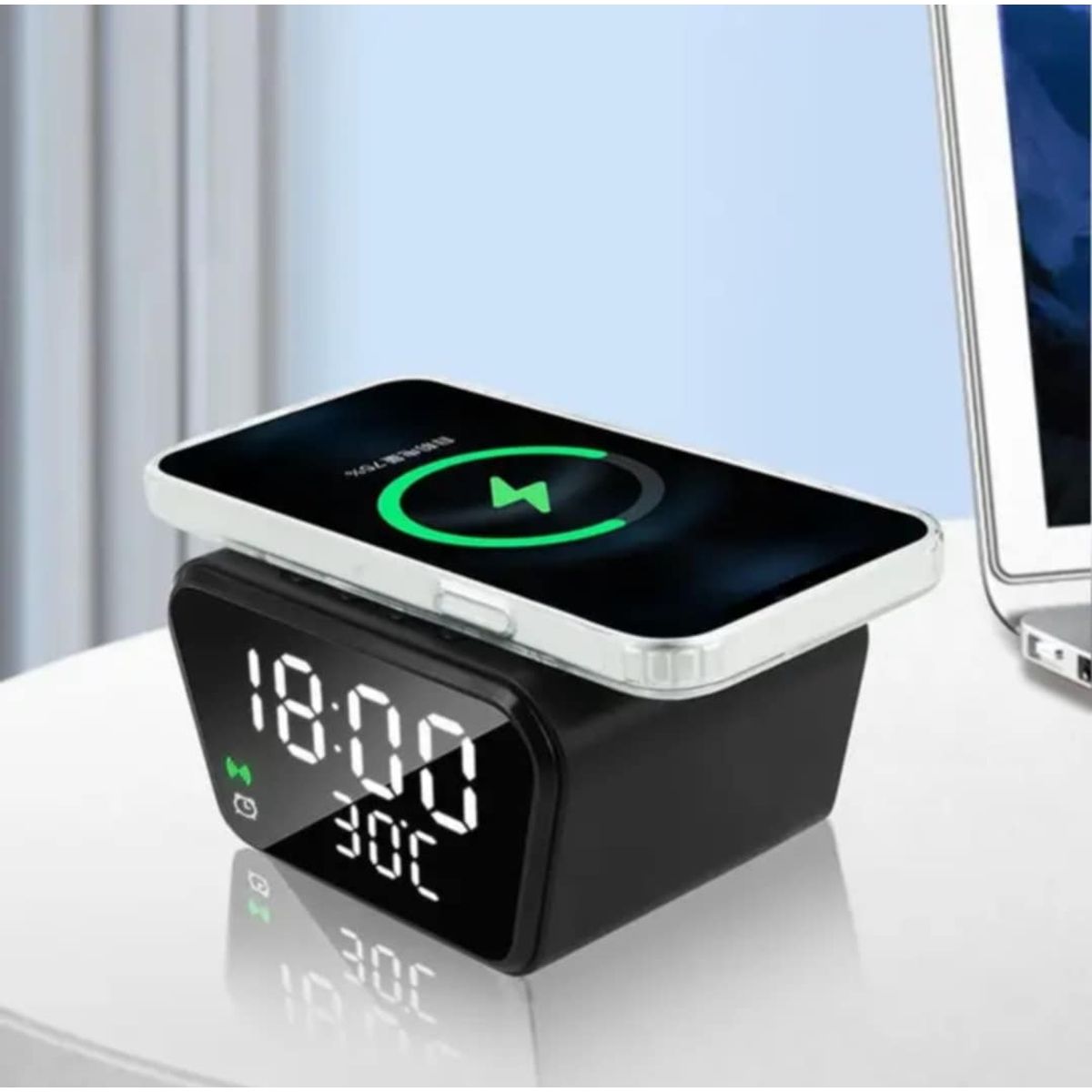 GENERICO - Reloj Digital Despertador Cargador Inalambrico con Alarma Temperatura
