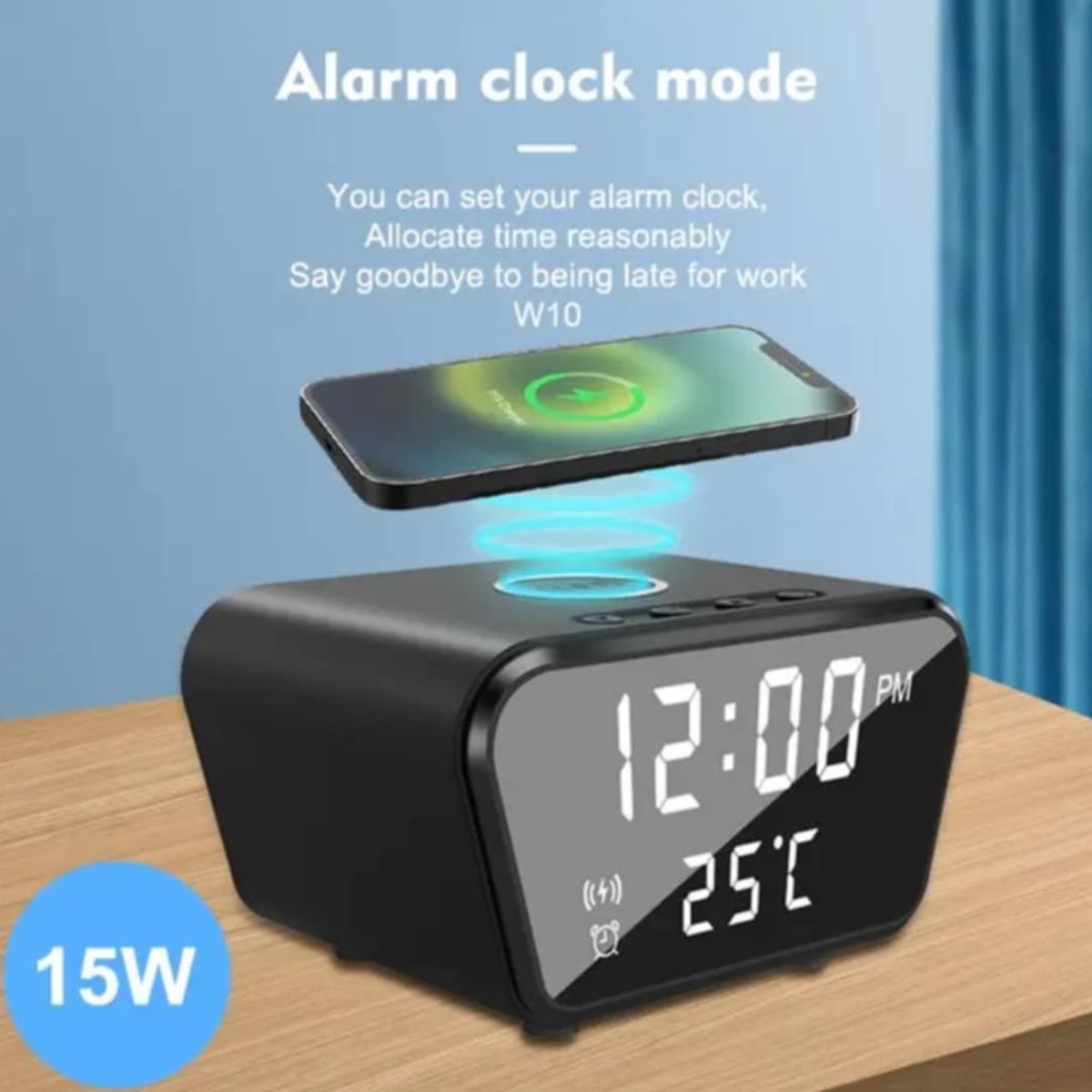 GENERICO - Reloj Digital Despertador Cargador Inalambrico con Alarma Temperatura