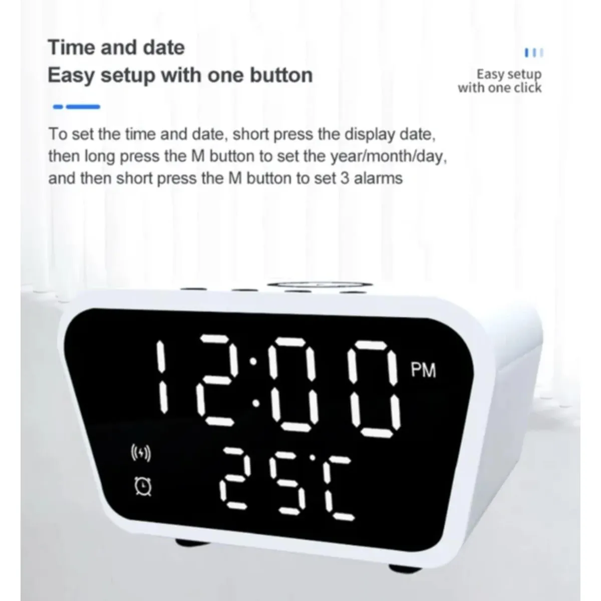 GENERICO - Reloj Digital Despertador Cargador Inalambrico con Alarma Temperatura