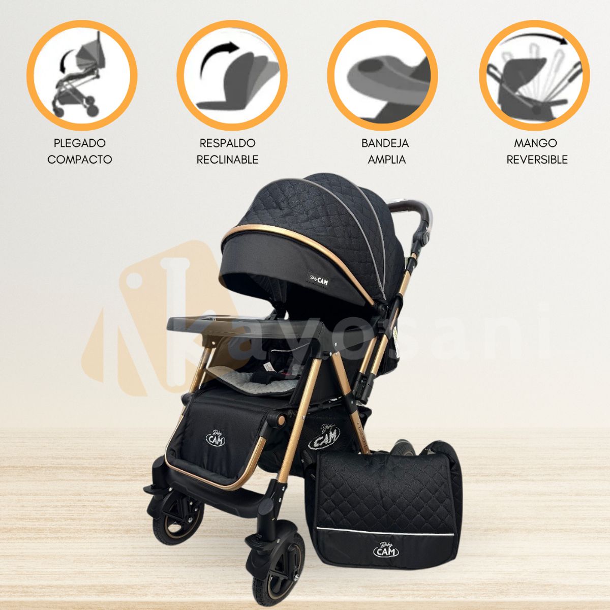 CUZKA - Coche Cuna Reversible de Aluminio «ZARAGOZA» Black