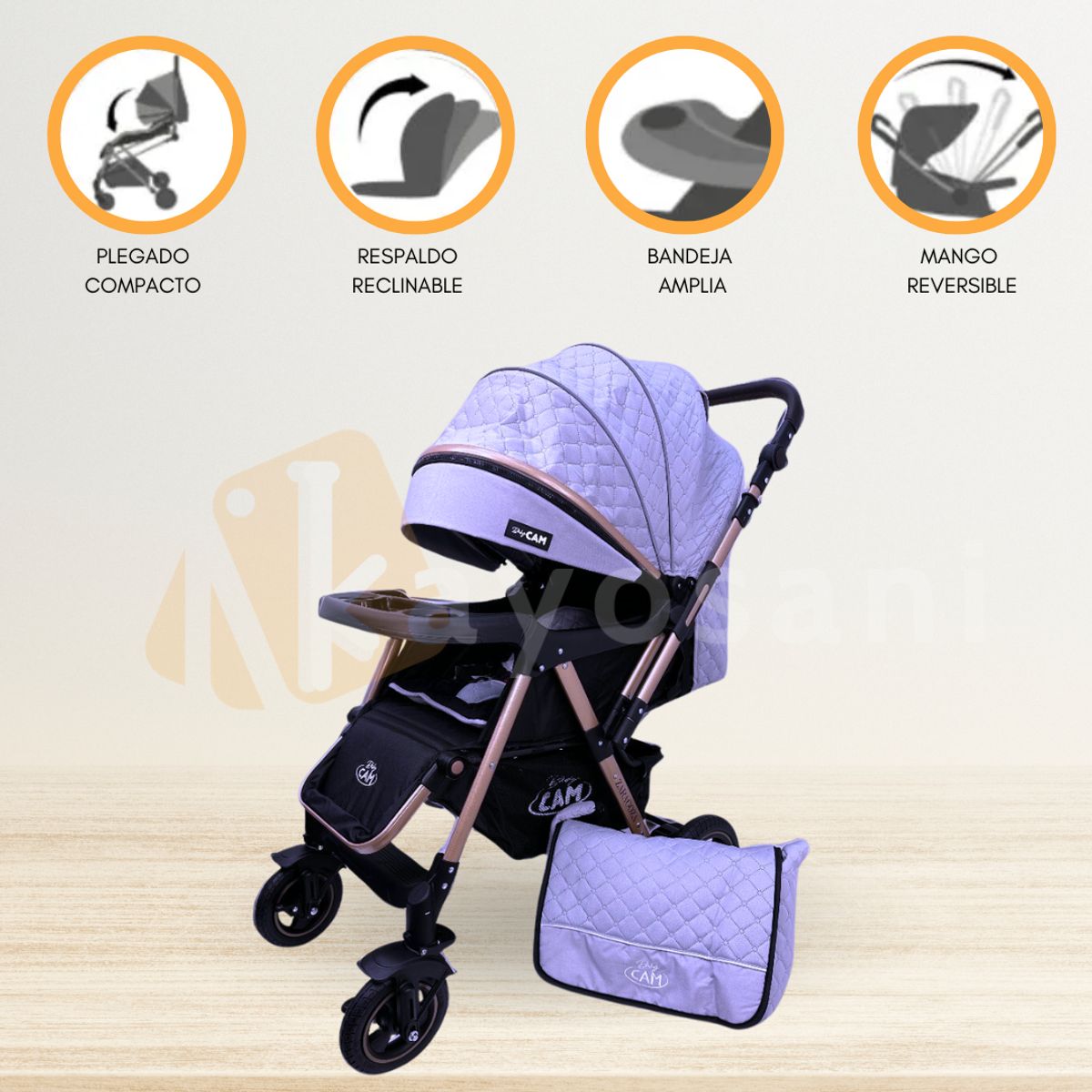 CUZKA - Coche Cuna Reversible de Aluminio «ZARAGOZA» Purple