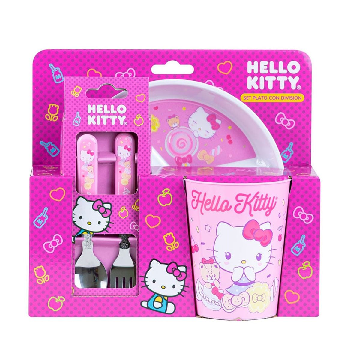 SCOOL - Vajilla Set Plato Division Hello Kitty+Cubiert+Vaso Scool