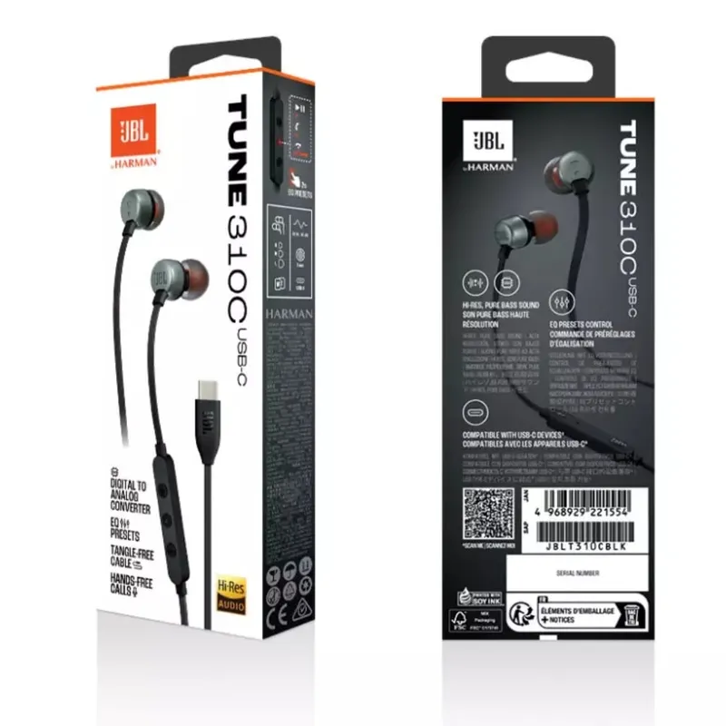 JBL - Auriculares JBL USB-C Tune 310C Con Microfono - Negro