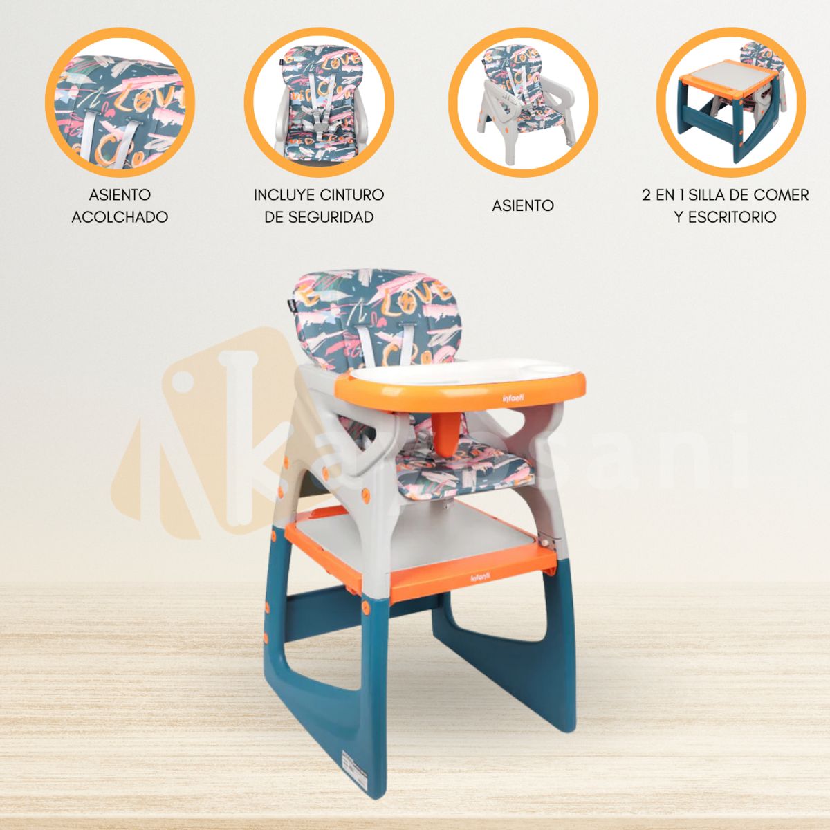 INFANTI - Silla de Comer Escritorio 3 en 1 «SIT UP PLUS» Orange