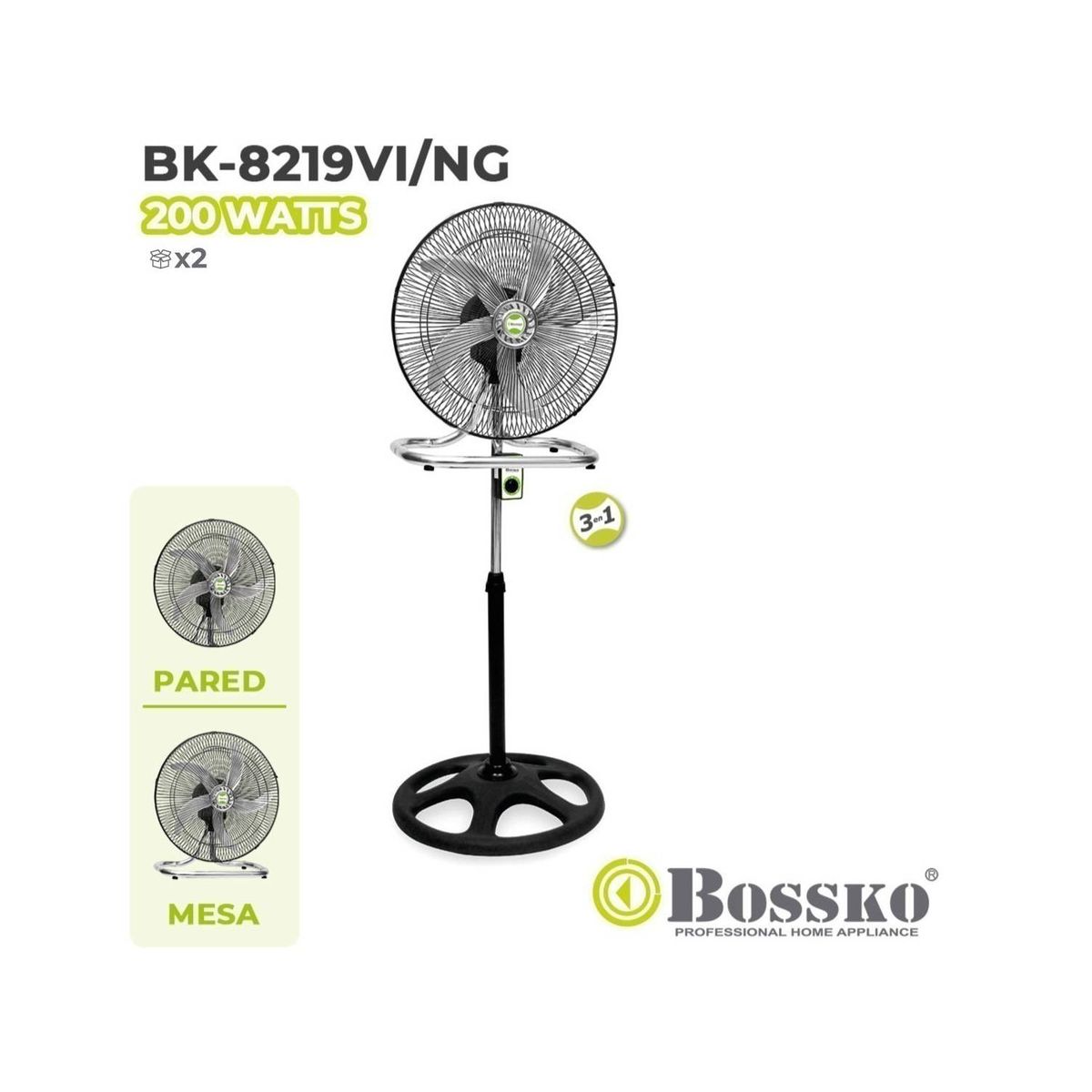 BOSSKO - Ventilador Bossko 5 Aspas 3 En 1 De 18″ 200W BK-8219VI/NG X2 UNIDADES