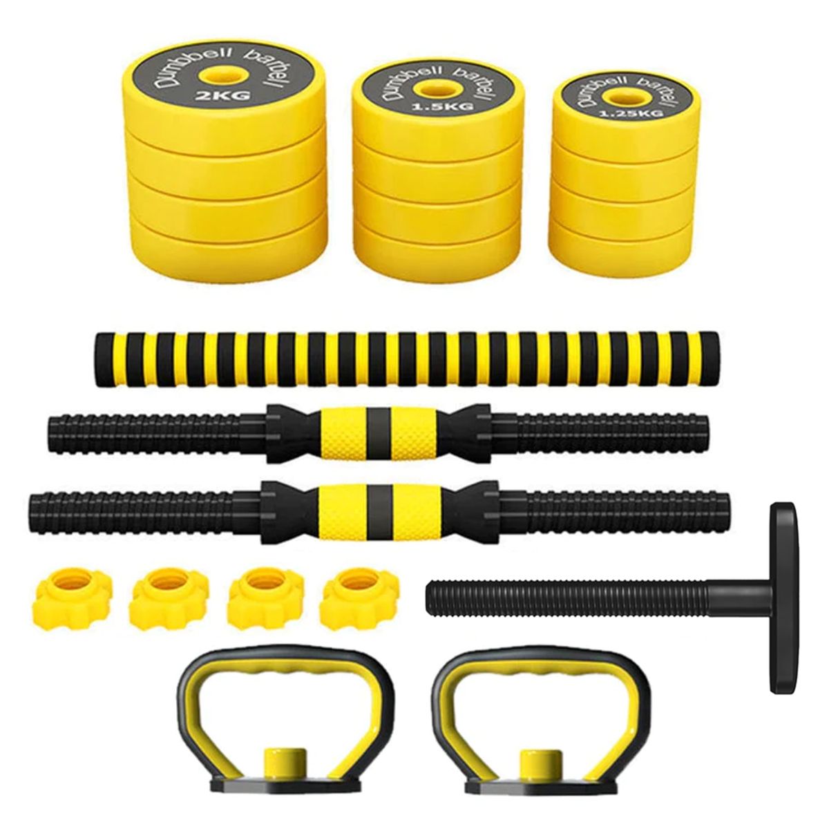 GENERICO - Set de Mancuernas 30KG con soporte de Pesa Rusa - Amarillo