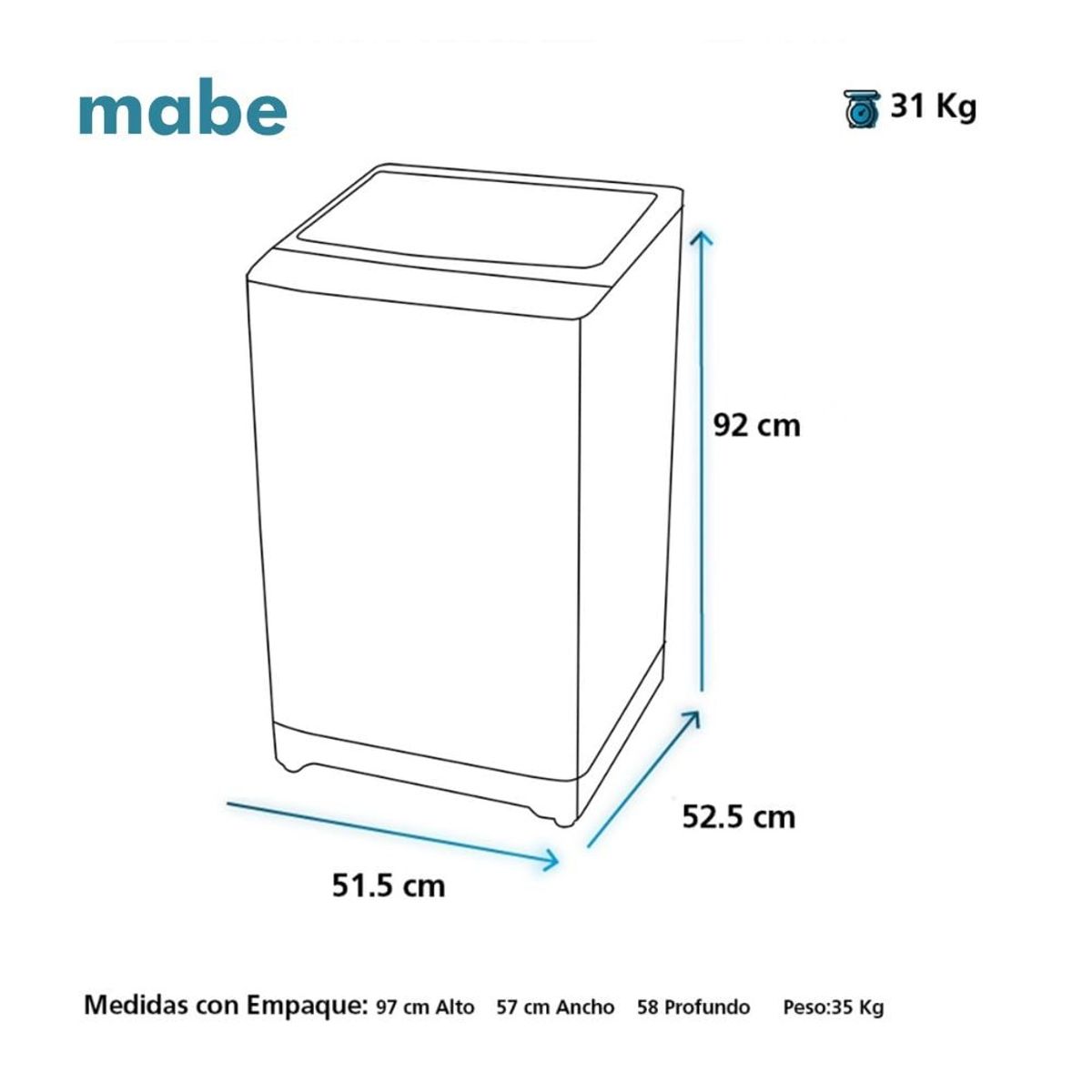 MABE - Lavadora automatica de 16 kg Silver Mabe - LMA6120WPBB0
