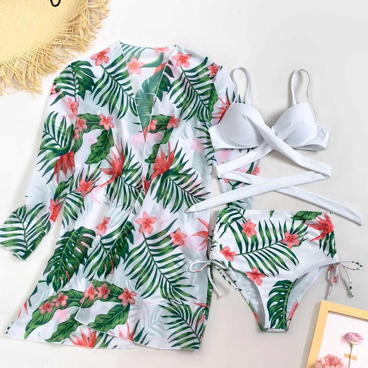 GENERICO - SET DE BIKINI 3 PIEZAS CON CAPA