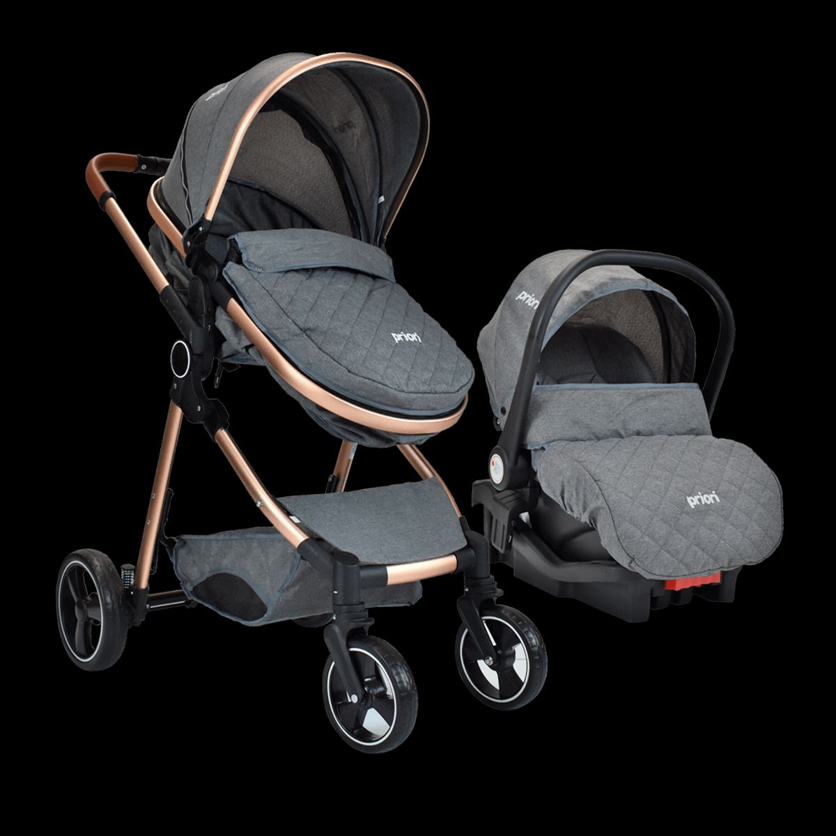 PRIORI - Coche Para Bebe Tipo Moises Priori Mike Travel System Gris