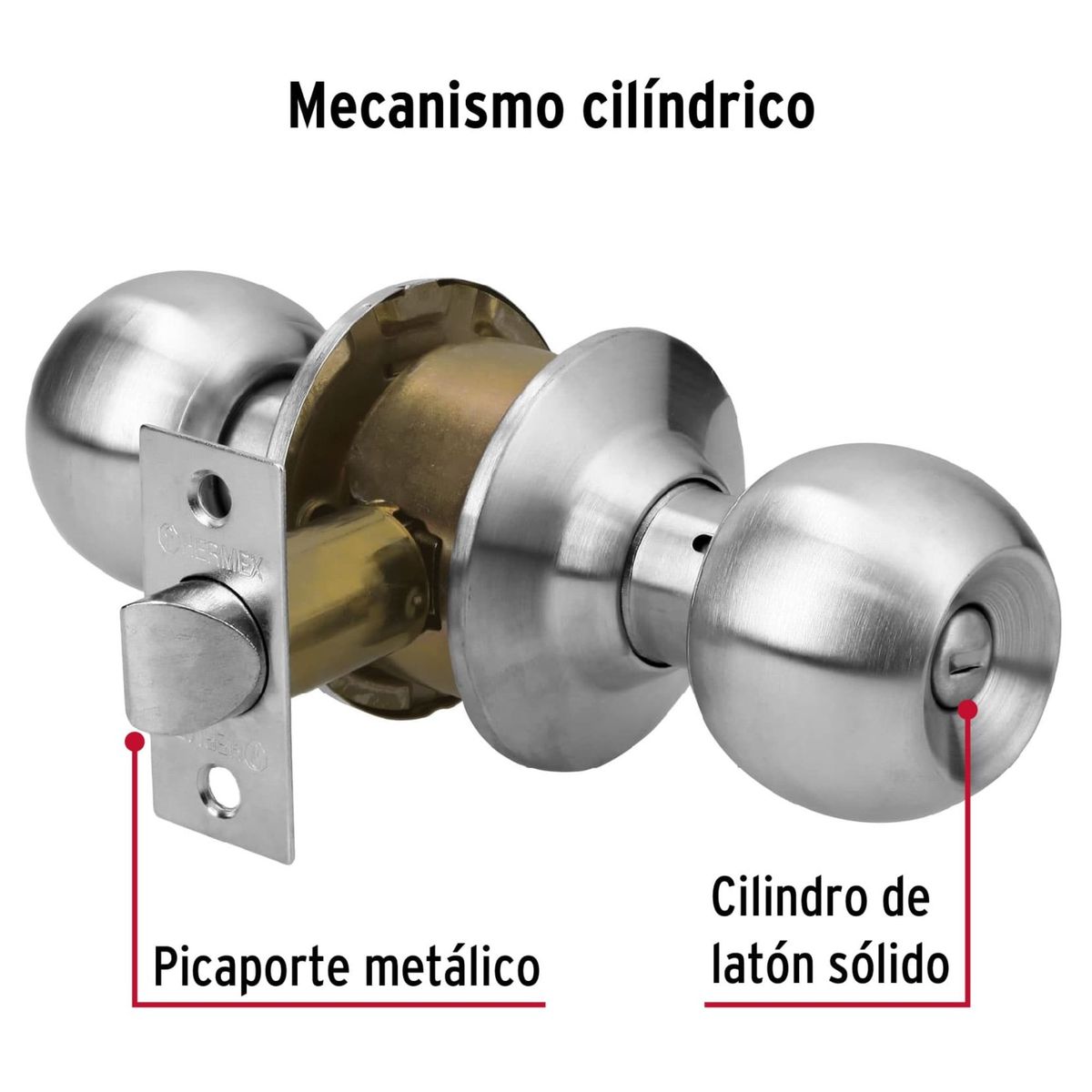 HERMEX - Cerradura  chapa bola para baño, cromo mate Hermex