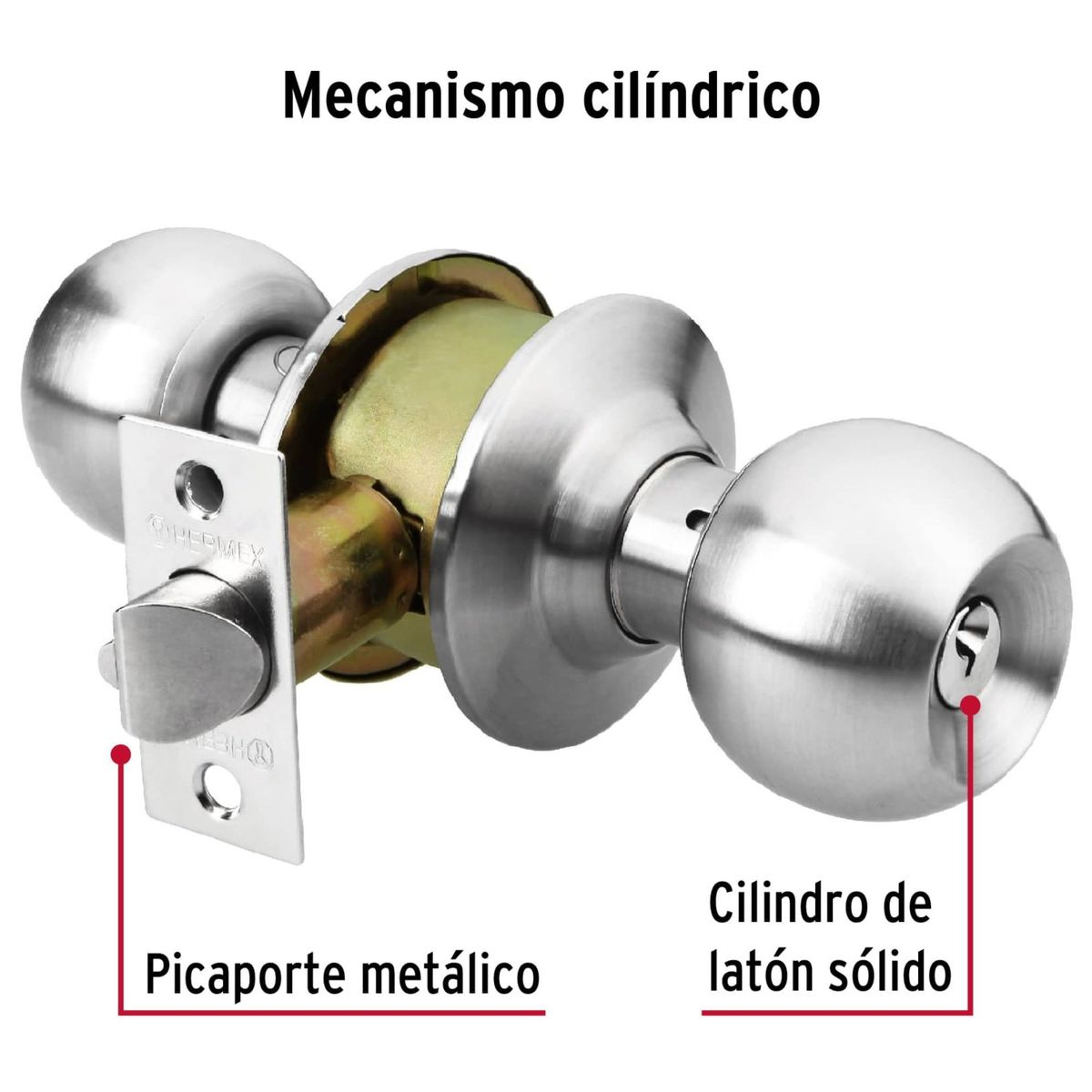 HERMEX - Cerradura  chapa bola para recámara, cromo mate Hermex