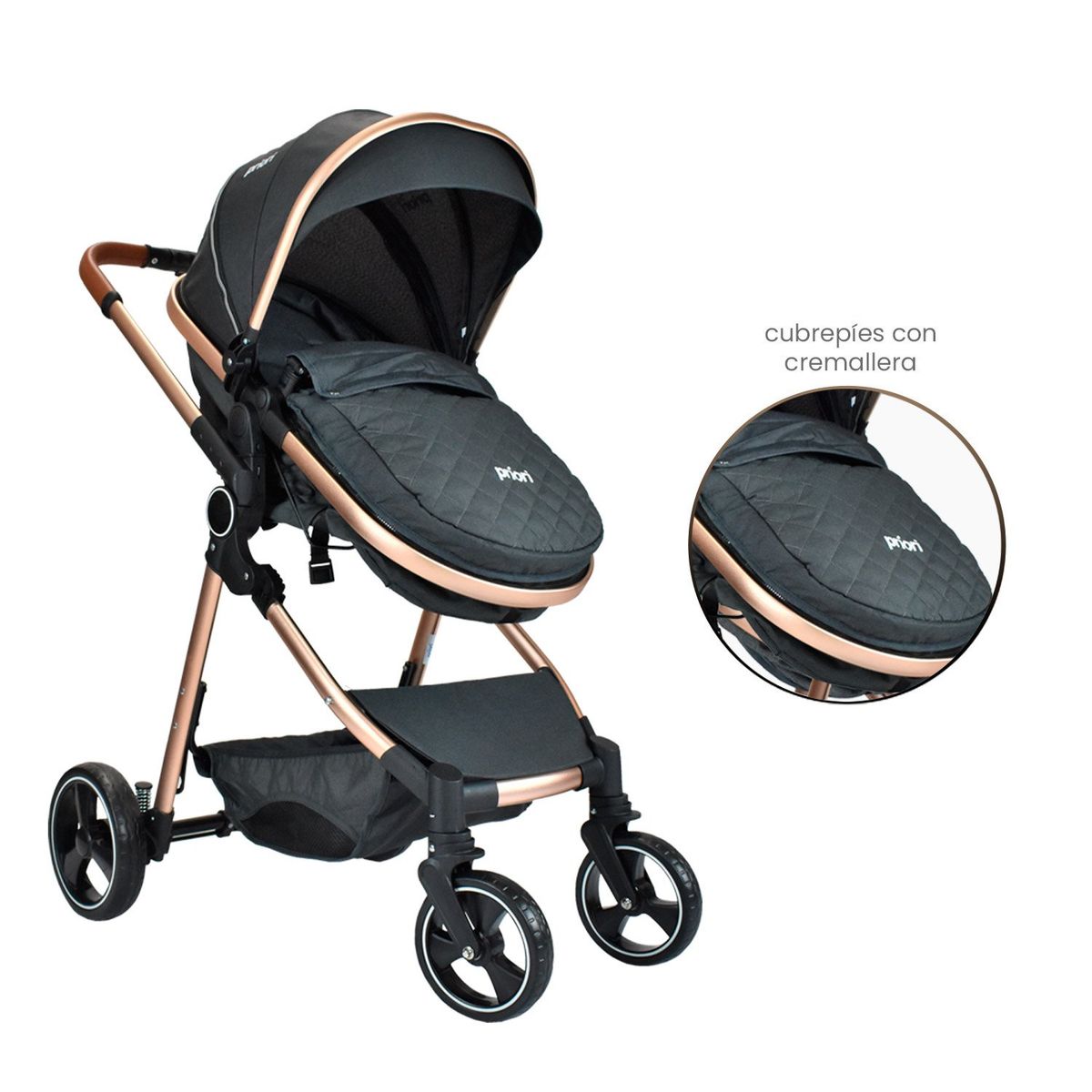 PRIORI - Coche Para Bebe Tipo Moises Priori Mike Travel System Negro