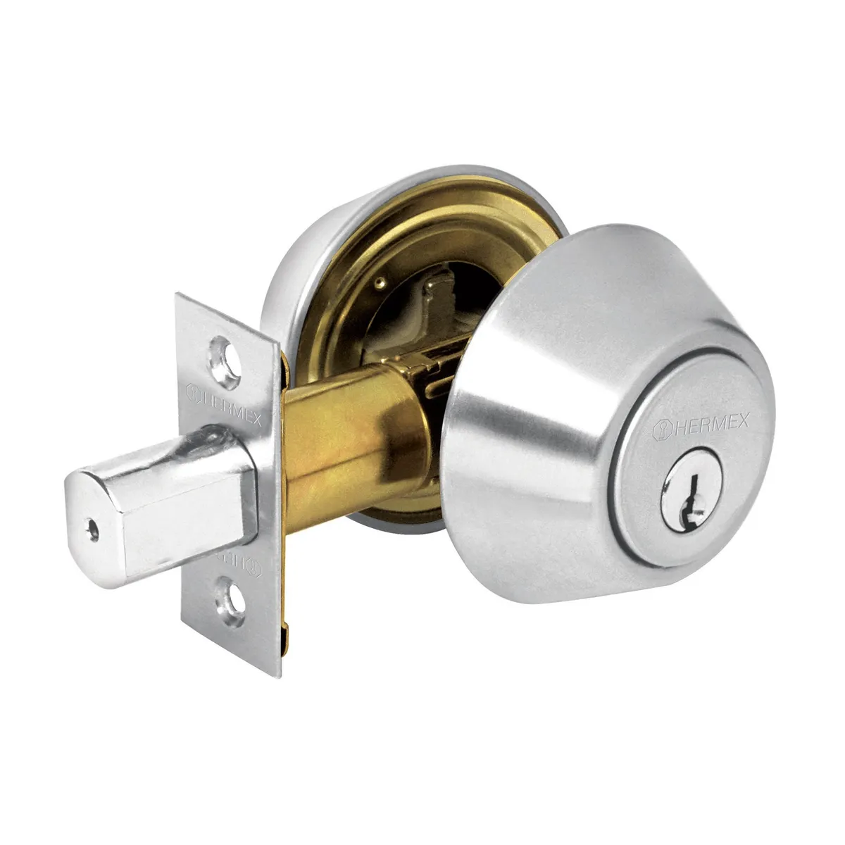 HERMEX - chapa Cerrojo cromo mate llave tradicional Hermex