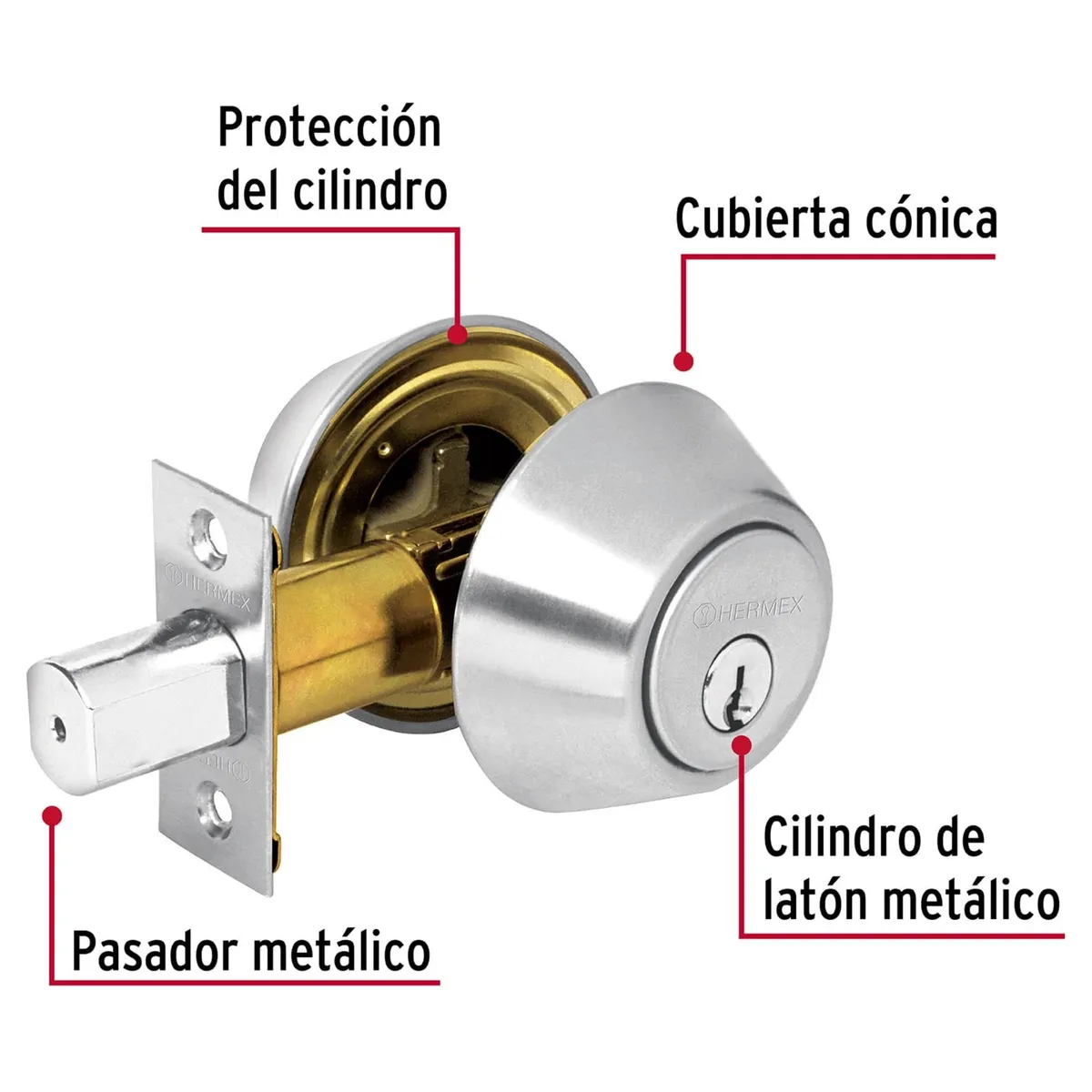 HERMEX - chapa Cerrojo cromo mate llave tradicional Hermex