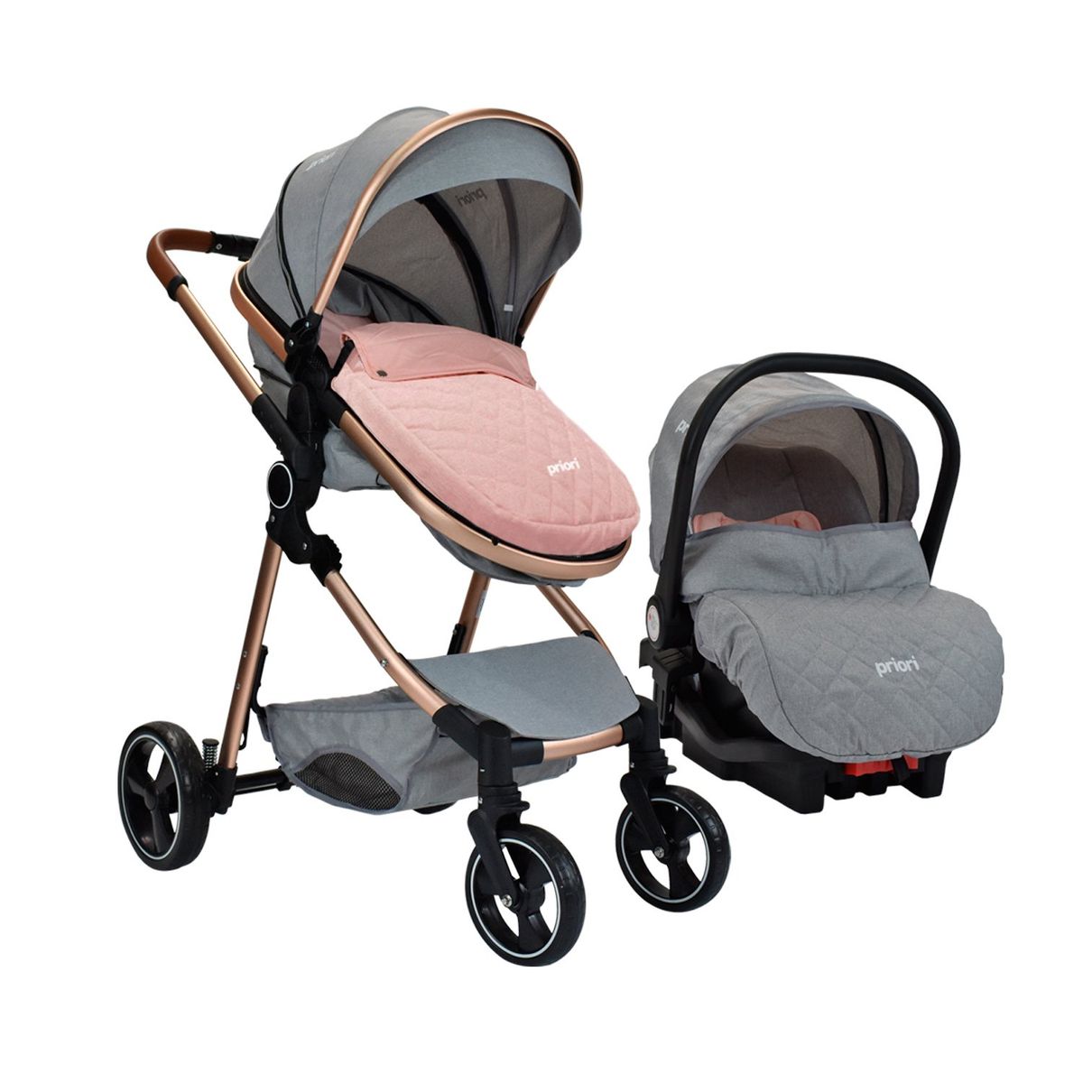 PRIORI - Coche Para Bebe Tipo Moisés Priori Mike Travel System Rosa
