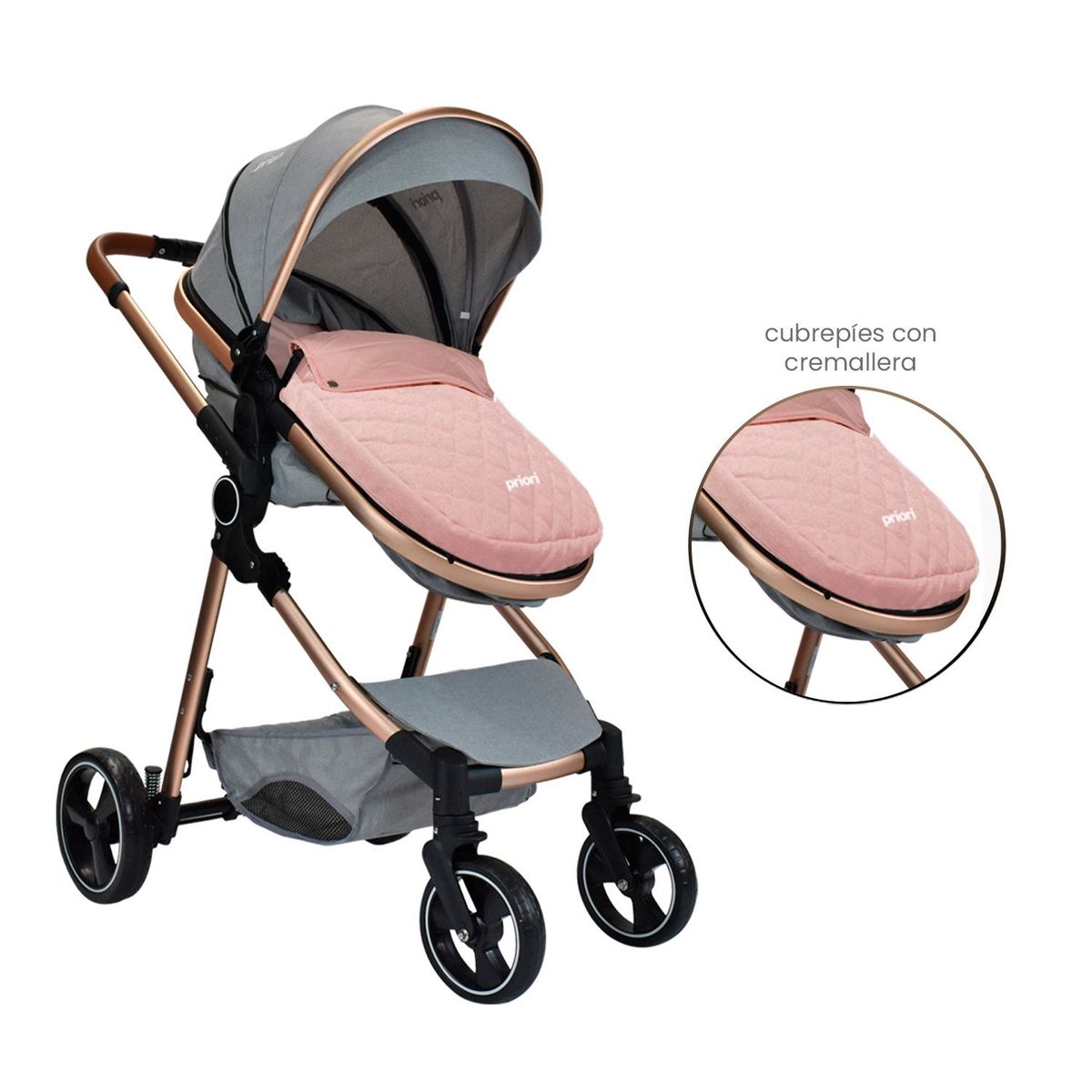 PRIORI - Coche Para Bebe Tipo Moisés Priori Mike Travel System Rosa