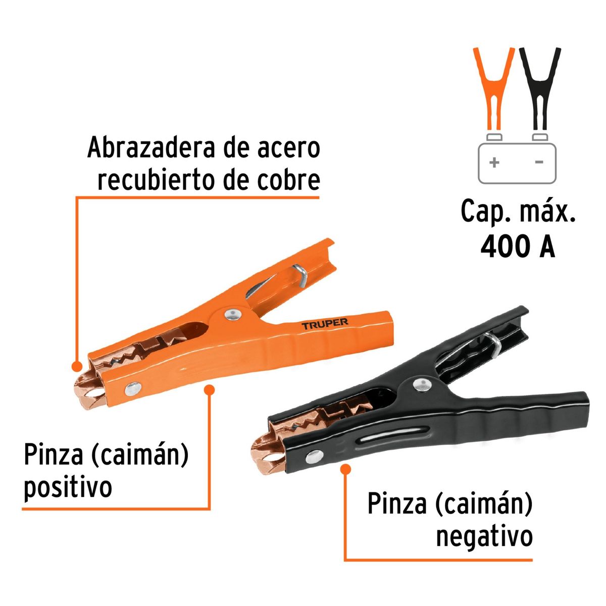 TRUPER - Caiman Cocodrilo para Cables pasa Corriente  Bateria, Truper
