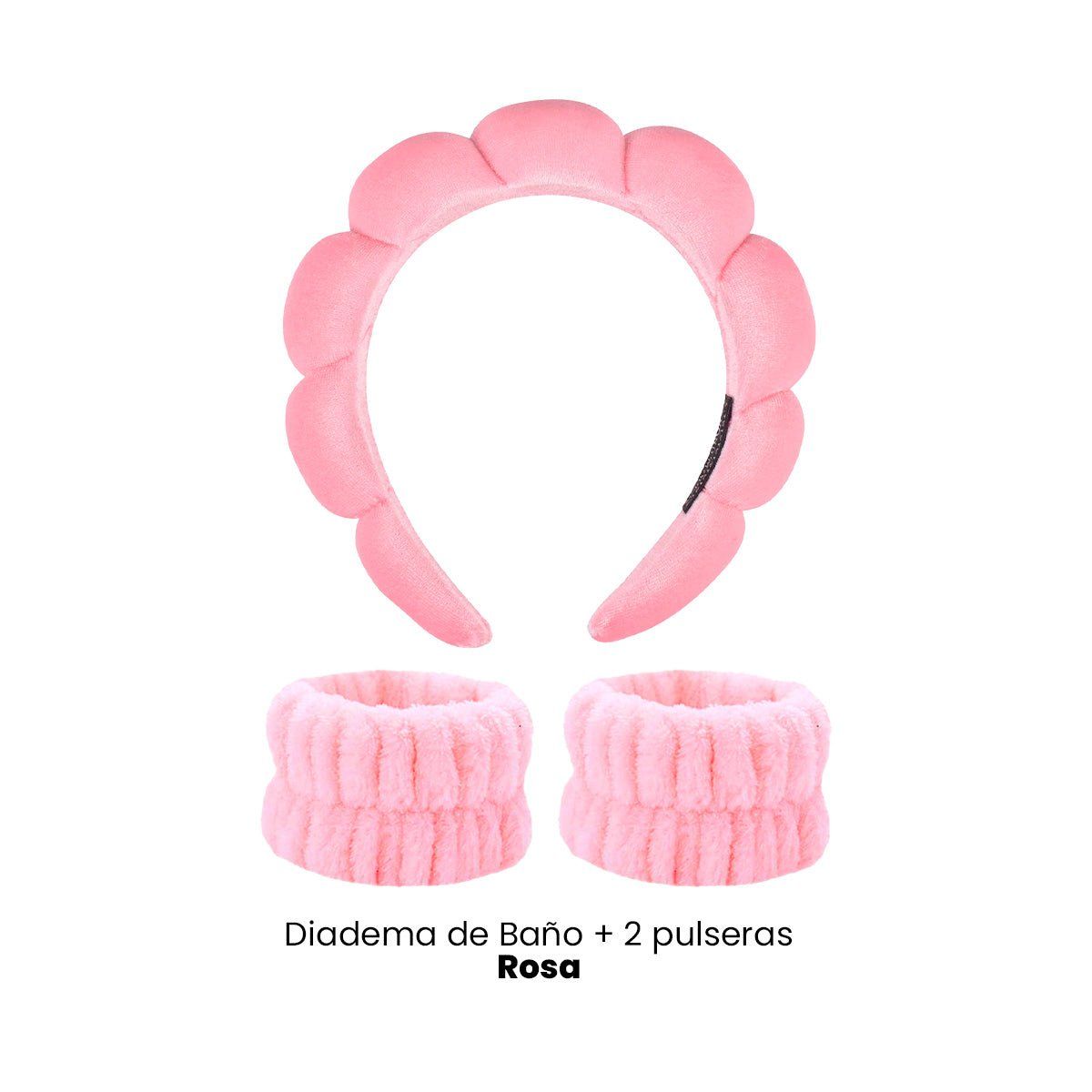 GENERICO - DIADEMA DE BAÑO + PULSERAS DE MUÑECA ROSA