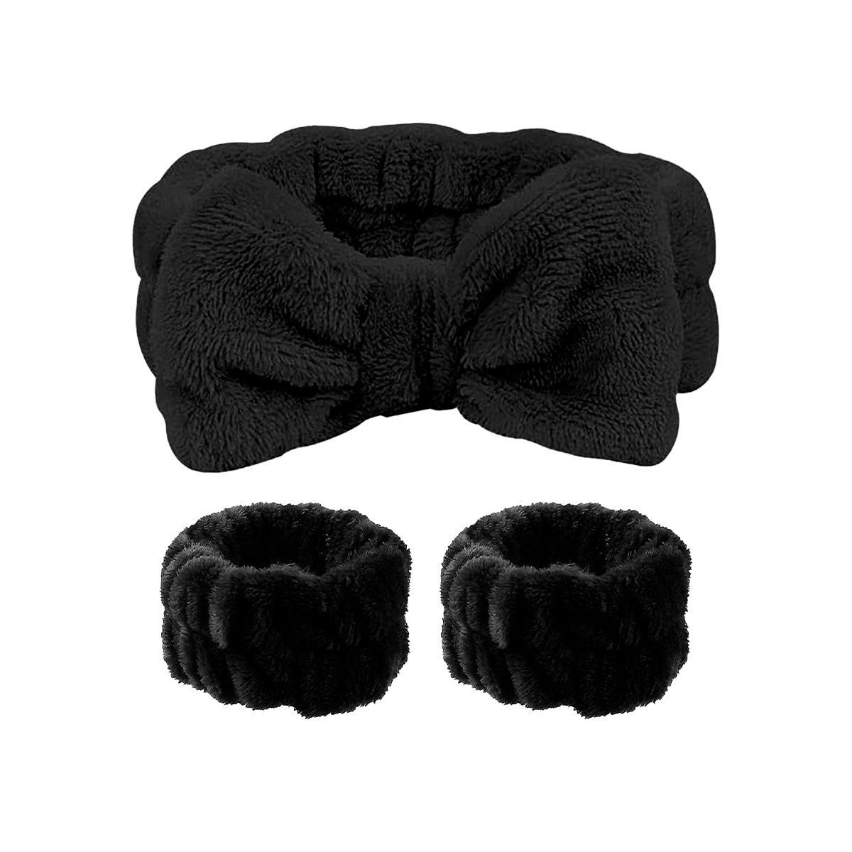 GENERICO - VINCHA DE BAÑO CON MOÑO + PULSERAS DE MUÑECA NEGRO