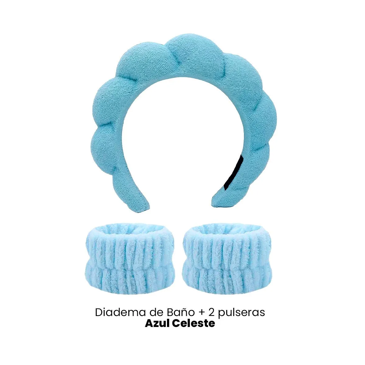GENERICO - DIADEMA DE BAÑO + PULSERAS DE MUÑECA CELESTE