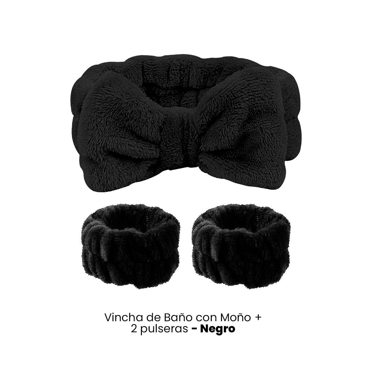 GENERICO - VINCHA DE BAÑO CON MOÑO + PULSERAS DE MUÑECA NEGRO
