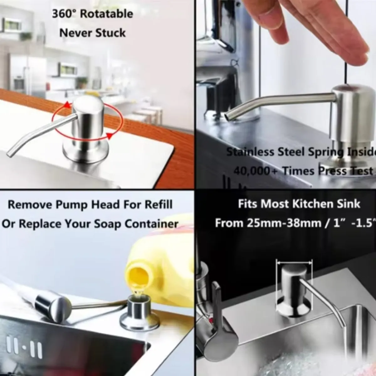 GENERICO - Dispensador de Jabón Líquido para Empotrar Cocina Acero Satinado Mate