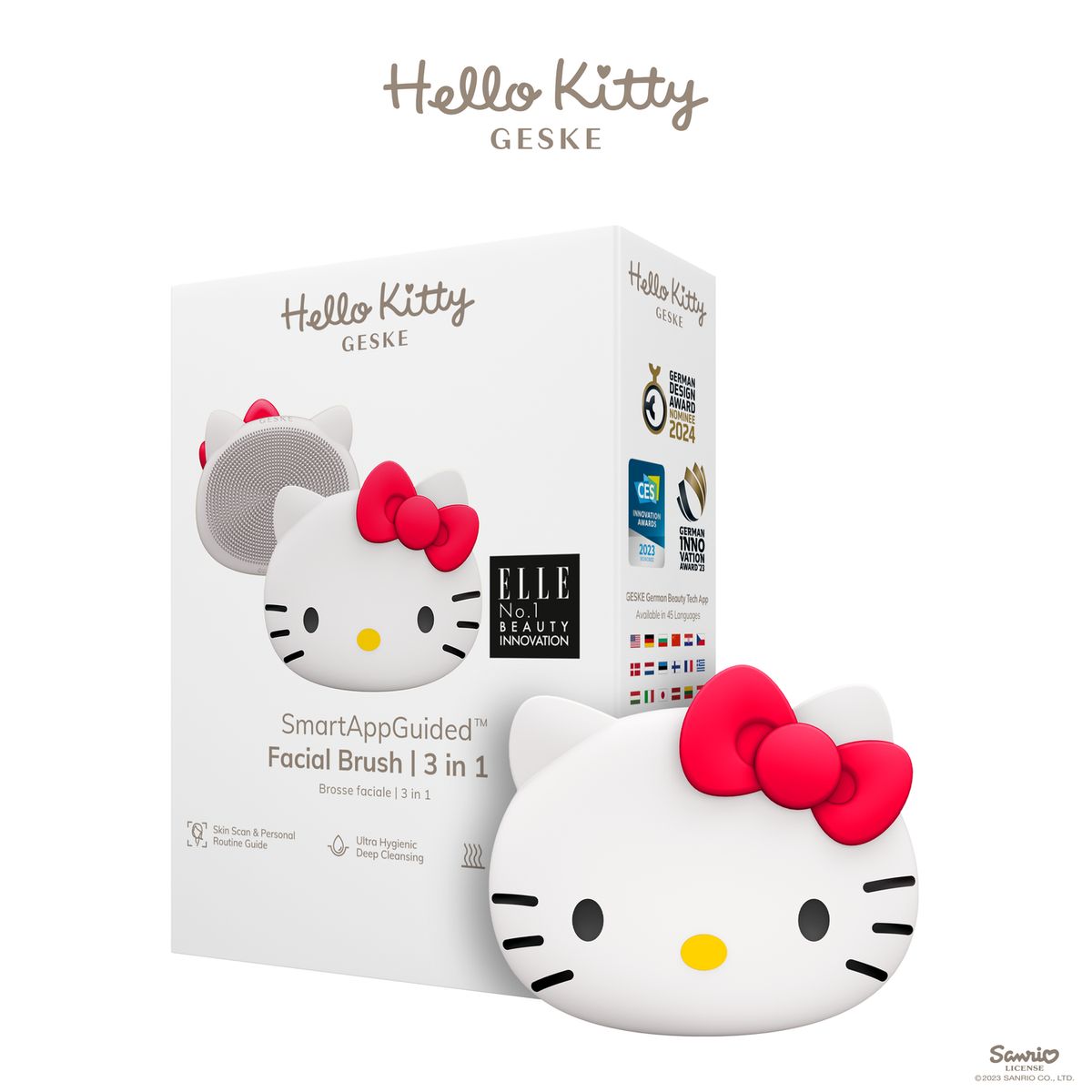 GESKE - Cepillo Facial Hello Kitty Blanco Perlado