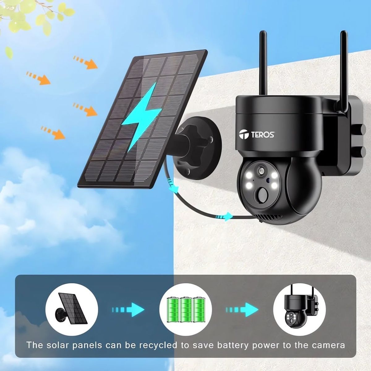 TEROS - Cámara Ip Solar Smart Wifi Exterior Batería Teros 2k 3mp