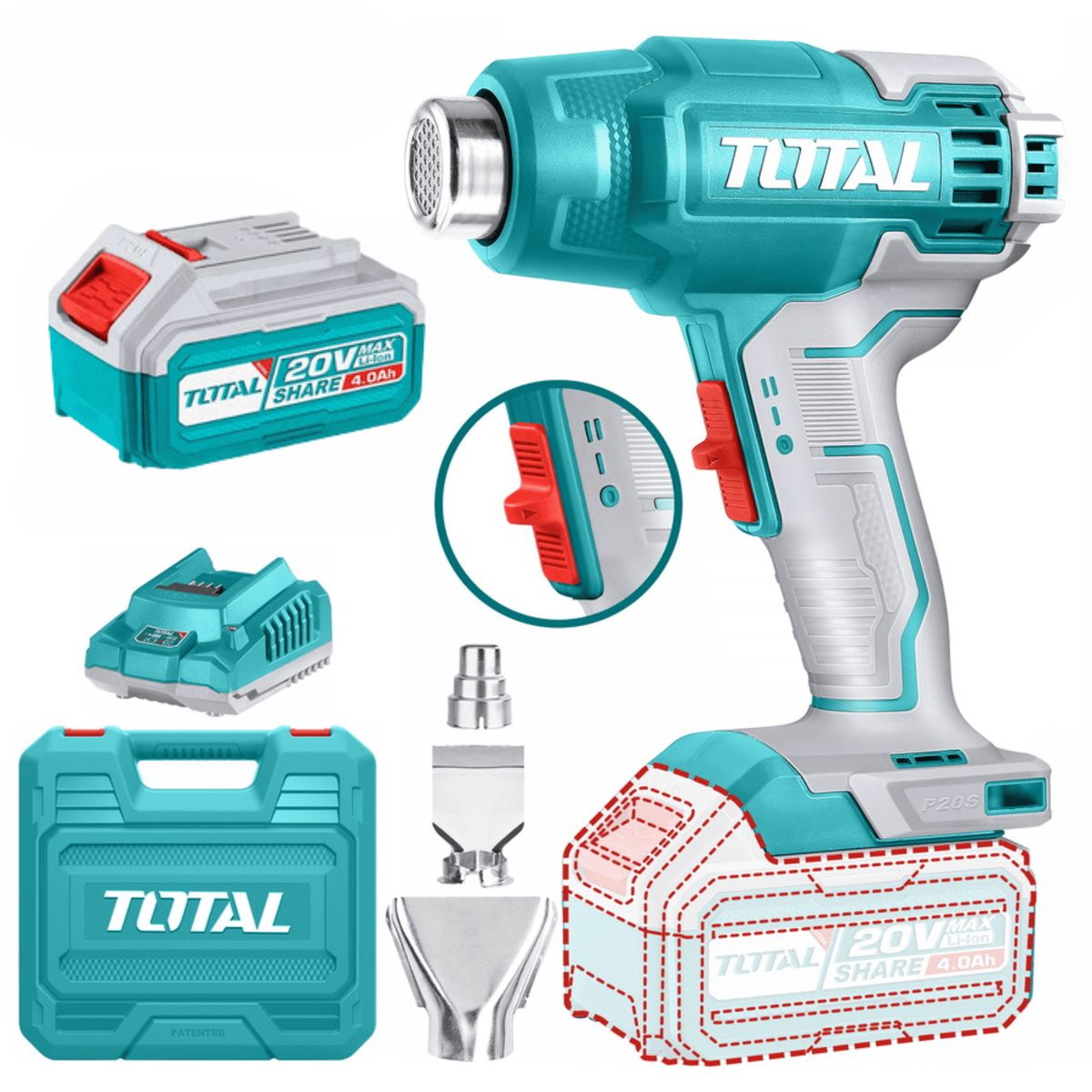 Pistola de calor 20v Inalambrica bateria 4Ah Total, marca Total Tools - Foto Principal