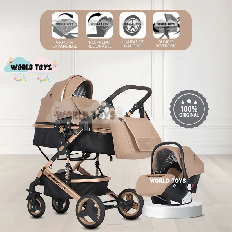 BABY - Coche Moisés 4 en 1 «GRAND LUMIERE» con Portabebé Beige