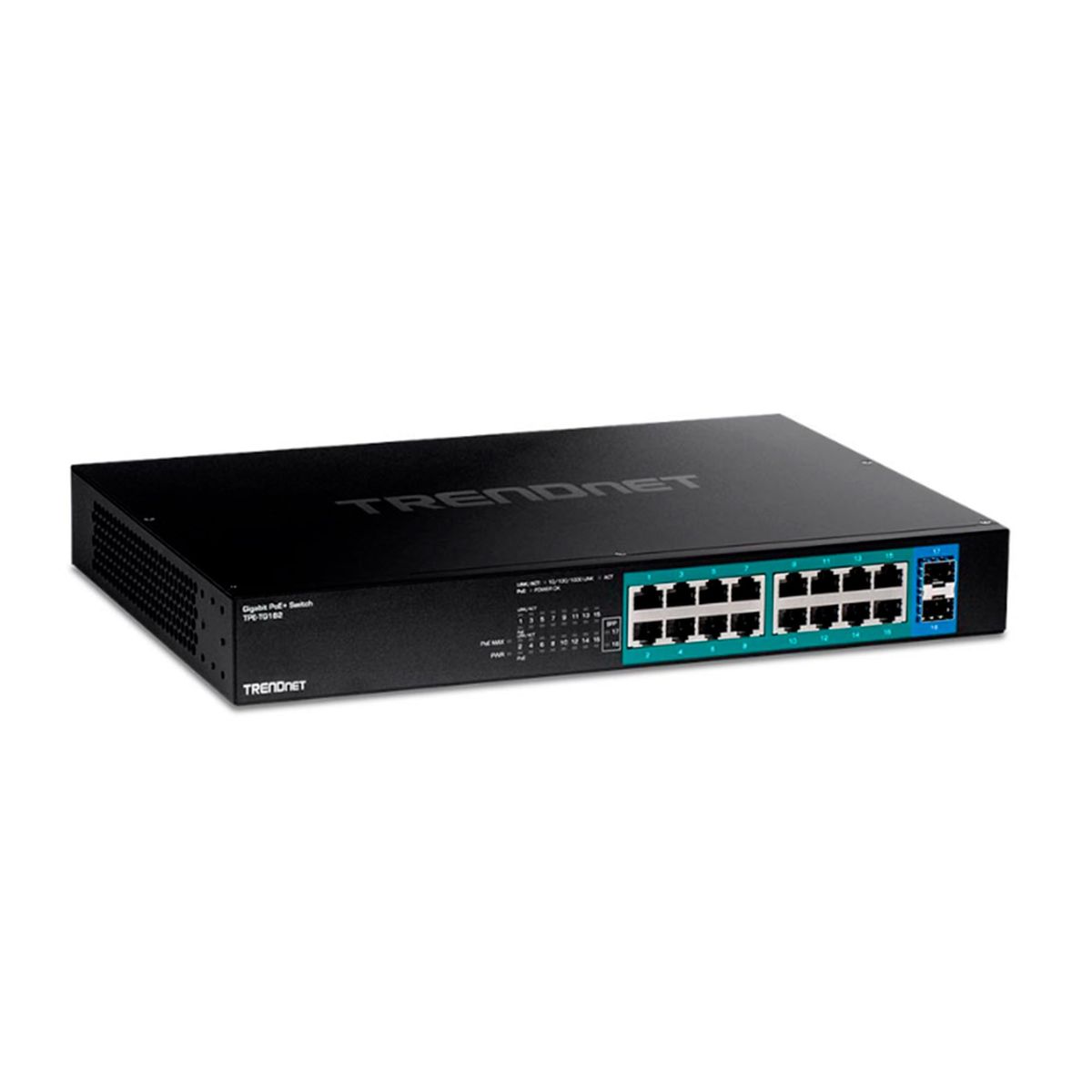 TRENDNET - SWITCH TRENDNET DE 16 PUERTOS POE+ GIGABIT Y 2 SFP P/N: TPE-TG182