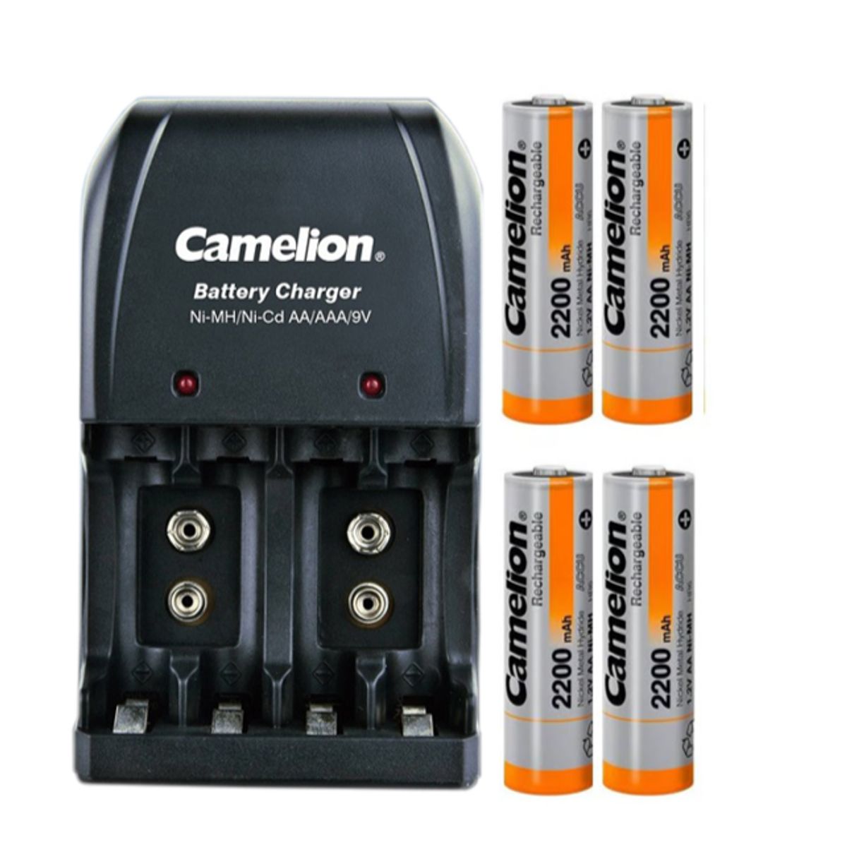 CAMELION - Cargador para  4xAA -4xAAA y 2x9v + 4  Pilas Recargables de AA2200mah