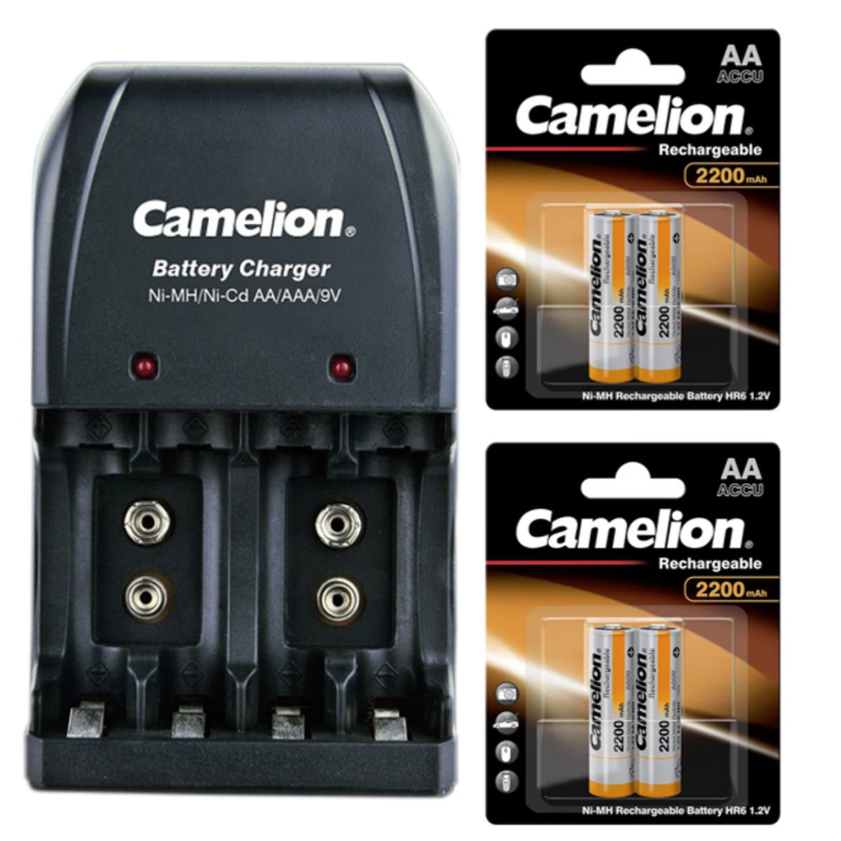 CAMELION - Cargador para  4xAA -4xAAA y 2x9v + 4  Pilas Recargables de AA2200mah
