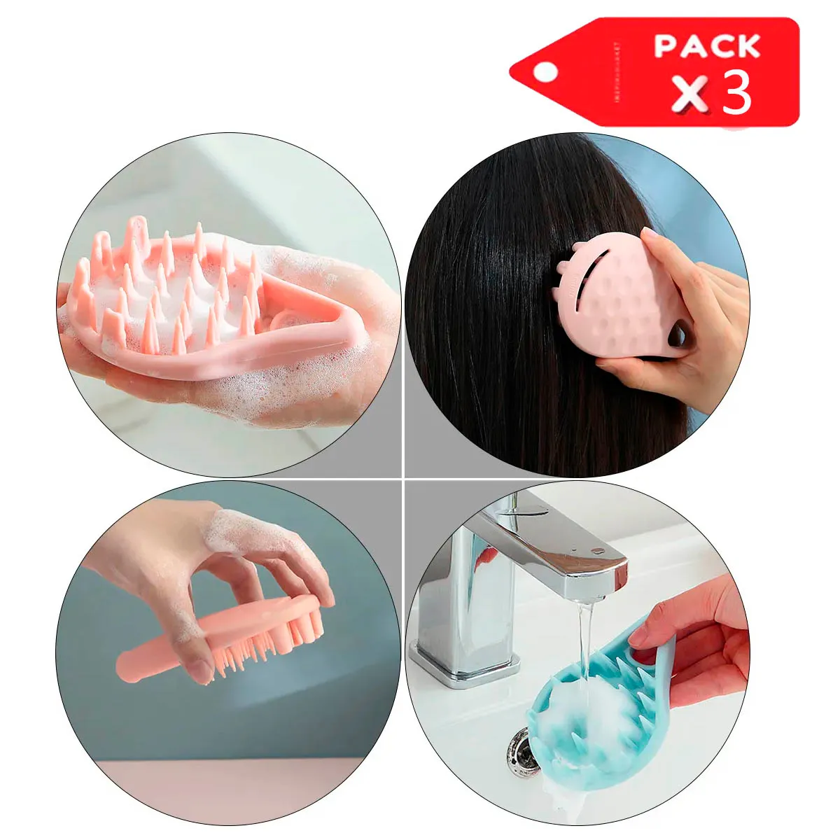 GENERICO - pack 3 Peine masajeador para cuero cabelludo