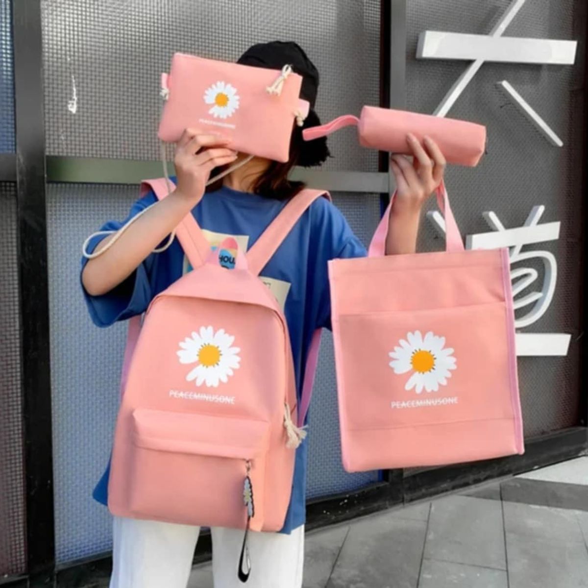 GENERICO - Mochila Kawai Flor Set 4 en 1 Bolso Cartuchera de Damas Niñas