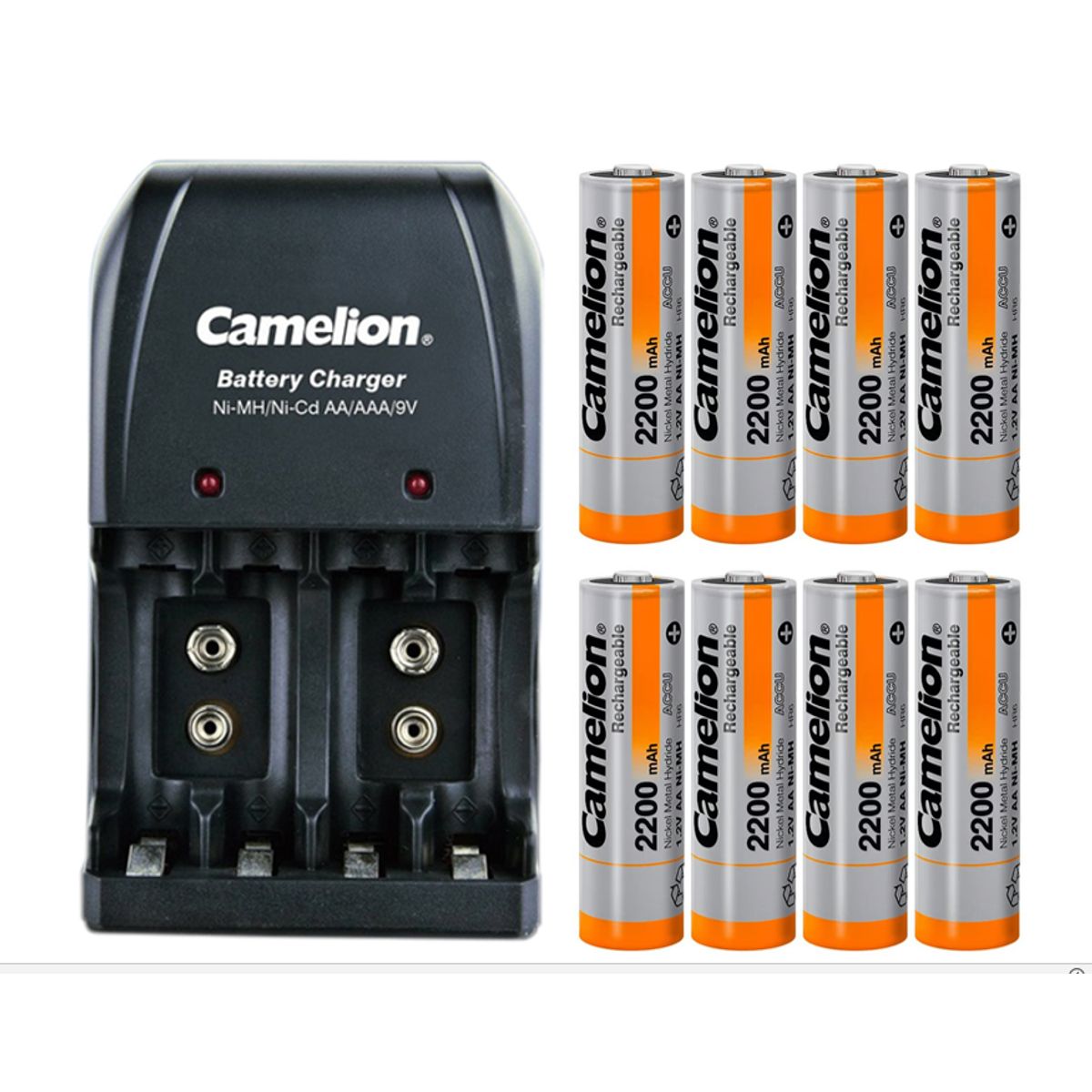 CAMELION - Cargador para  4xAA -4xAAA y 2x9v + 8 Pilas Recargables de AA2200mah